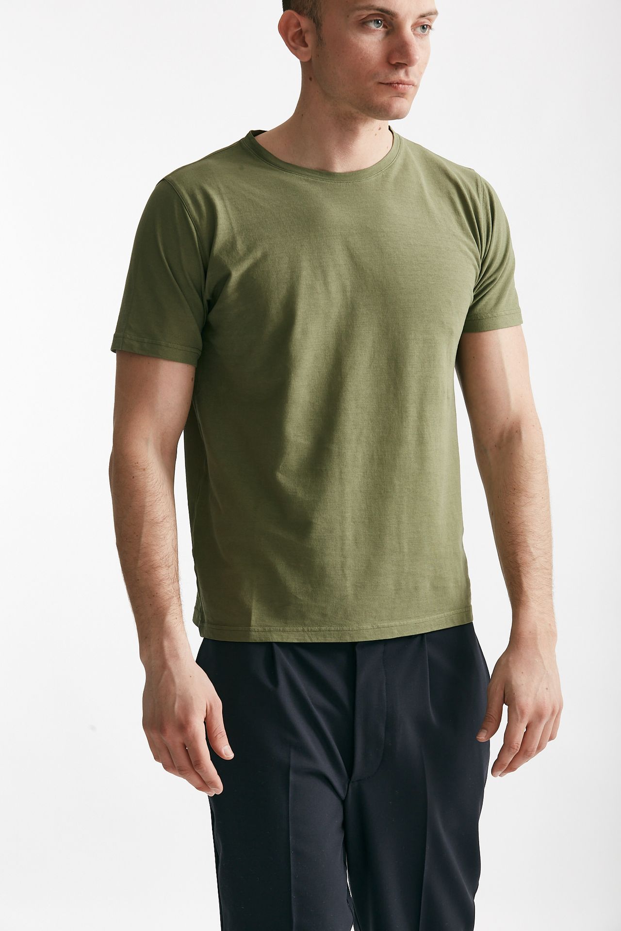 T shirt in cotone verde militare