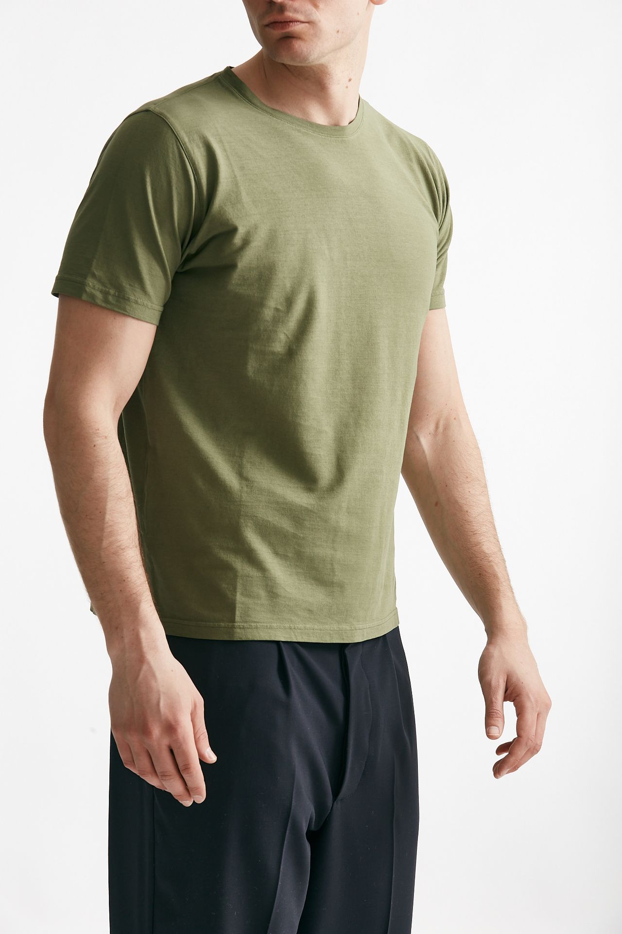 T shirt in cotone verde militare