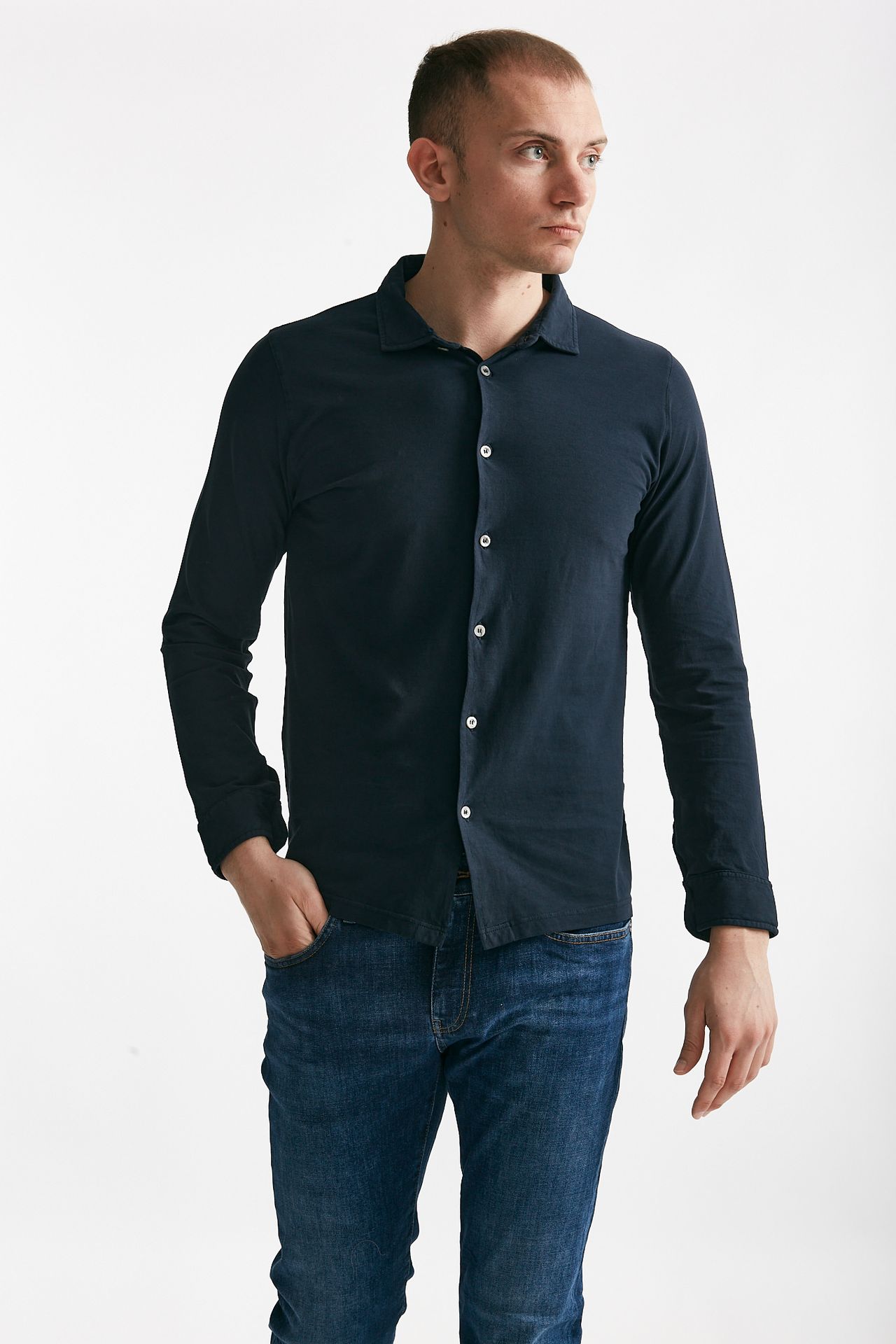 Polo camicia in cotone blu
