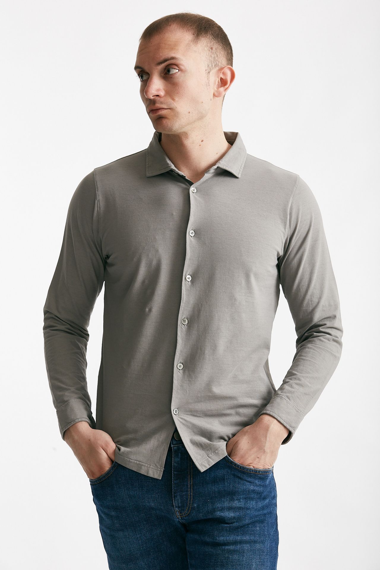 Polo camicia in cotone grigio