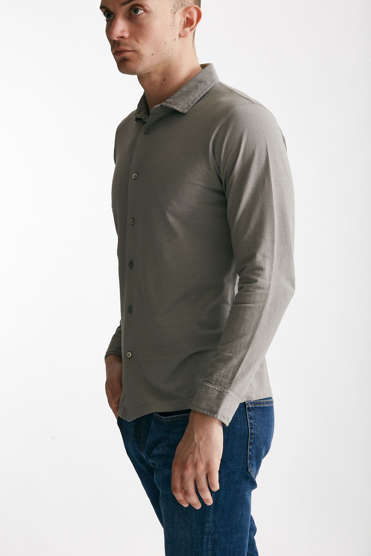 Polo camicia in cotone grigio