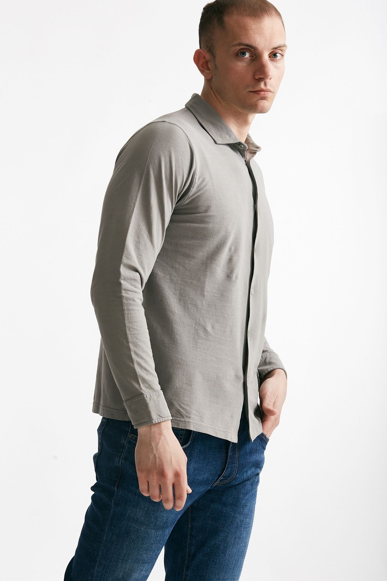 Polo camicia in cotone grigio