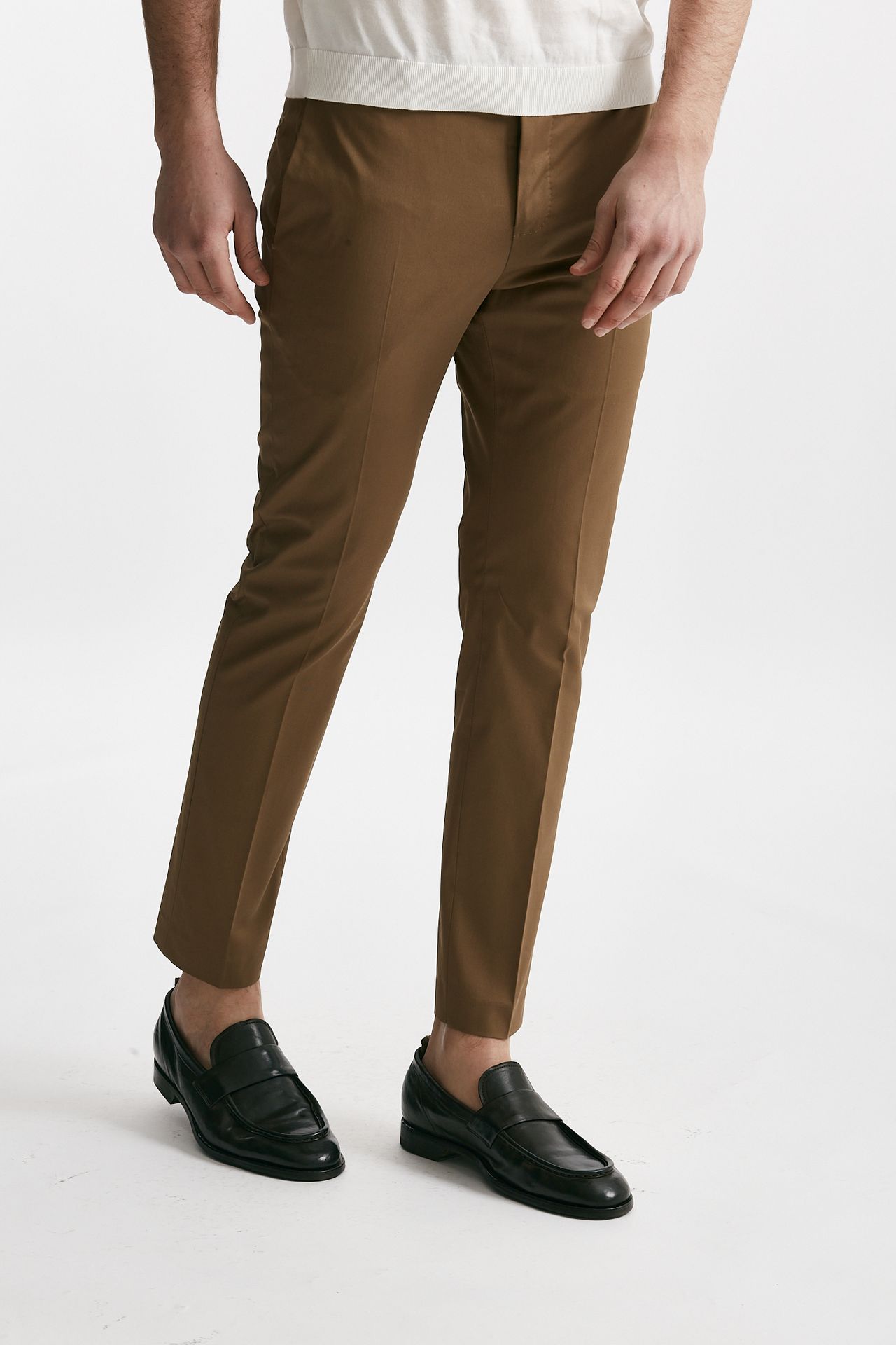 Pantalone in cotone raso stretch EDGE- DIECI cammello