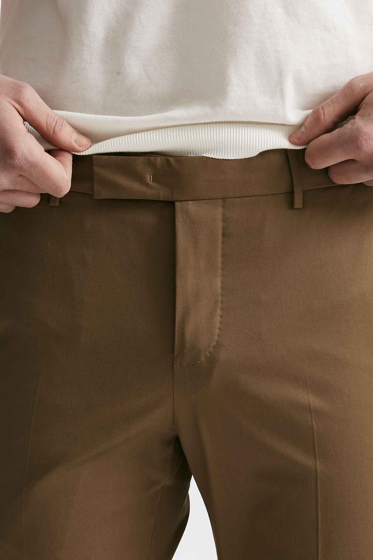 Pantalone in cotone raso stretch EDGE- DIECI cammello