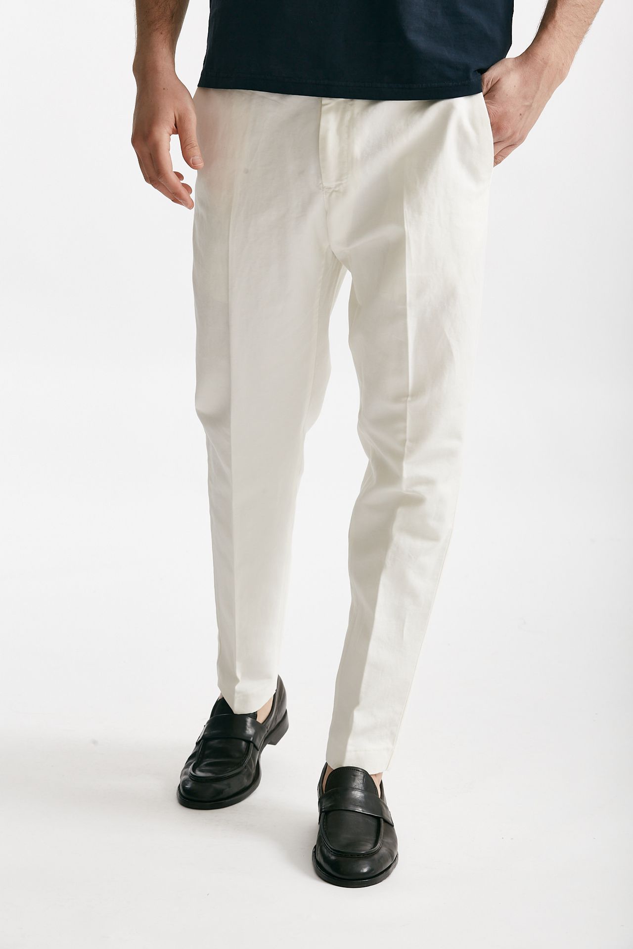 Pantalone EDGE-REBEL in cotone e lino bianco
