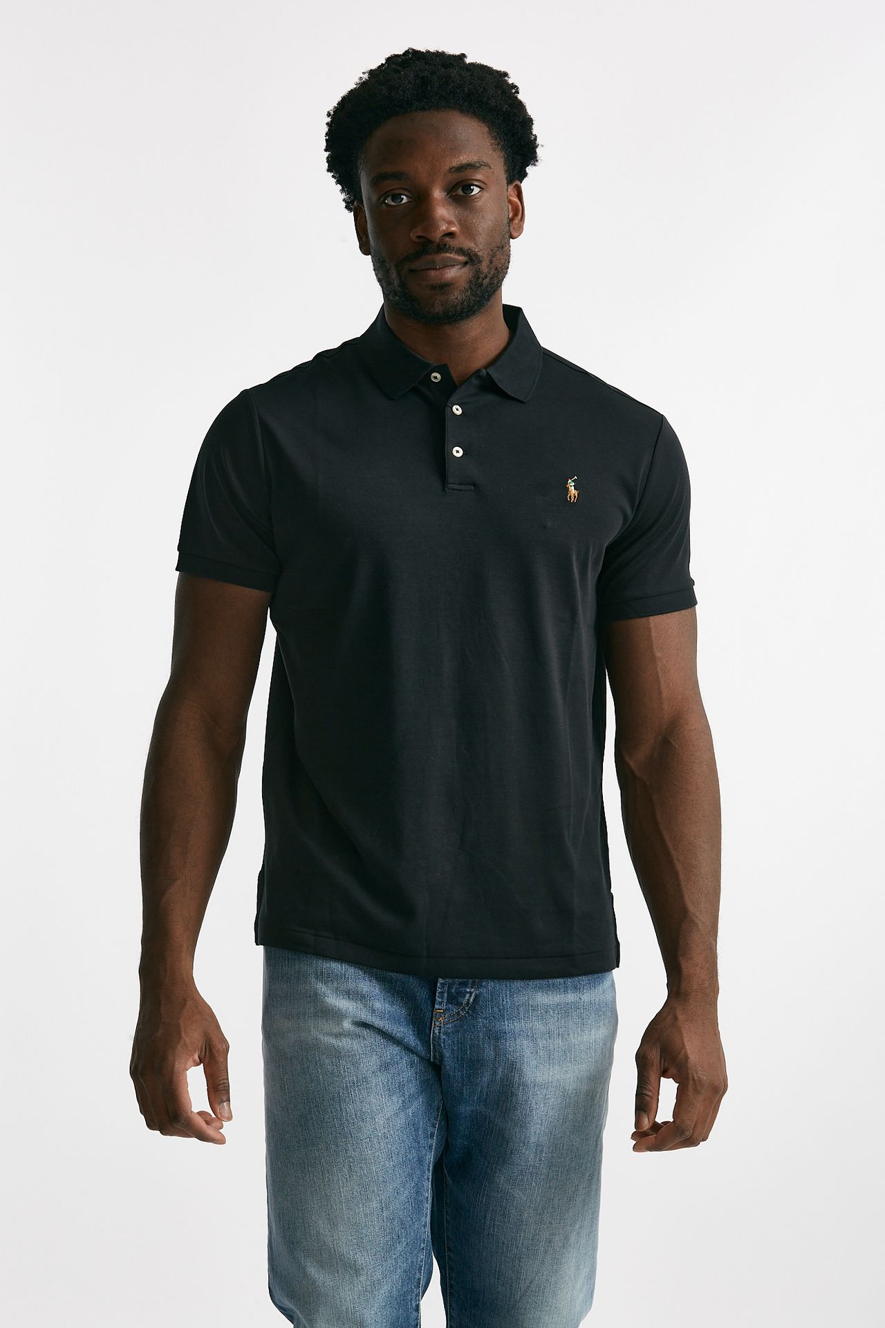 Polo in cotone Custom Slim-Fit nero