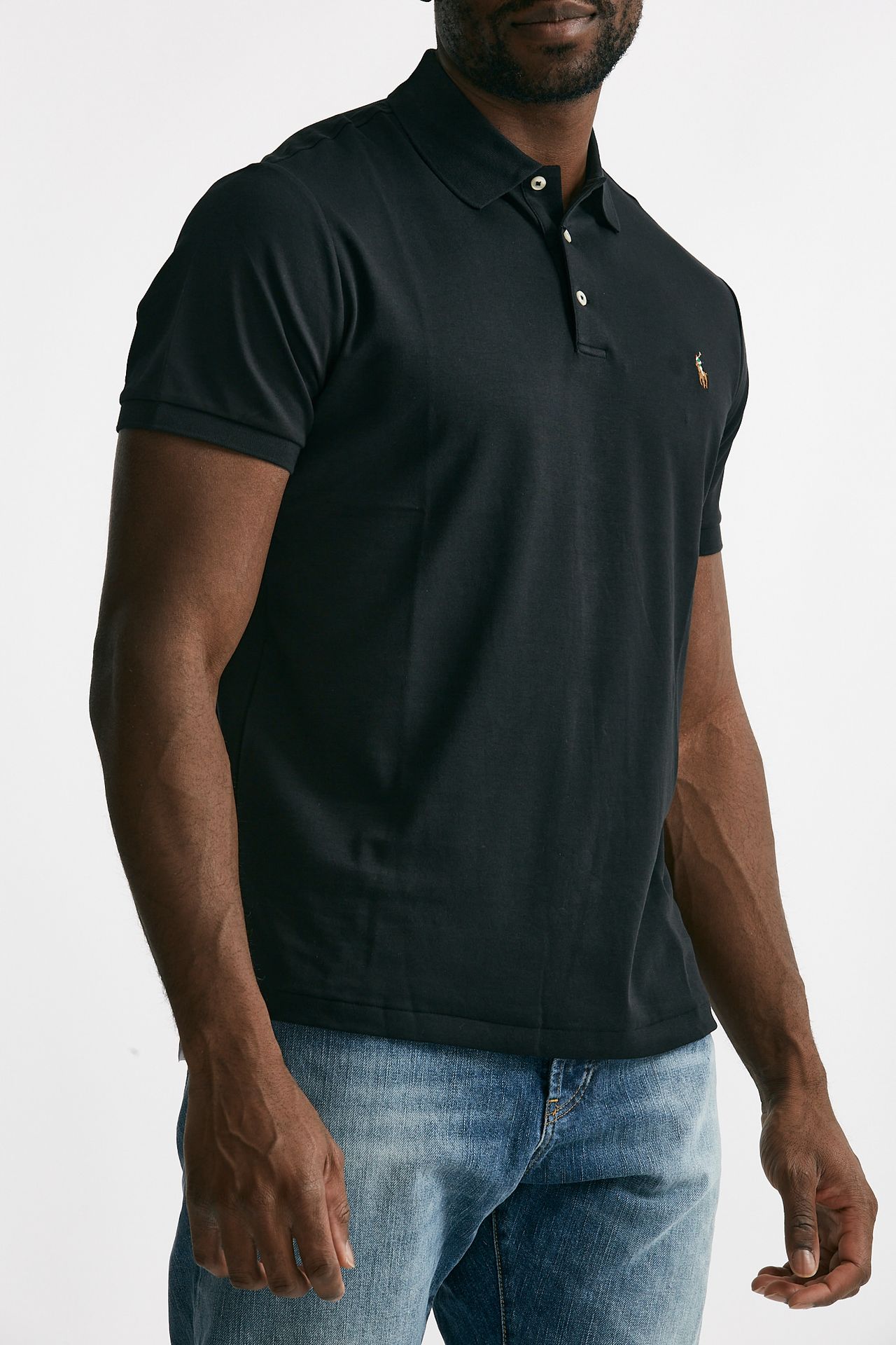Polo in cotone Custom Slim-Fit nero