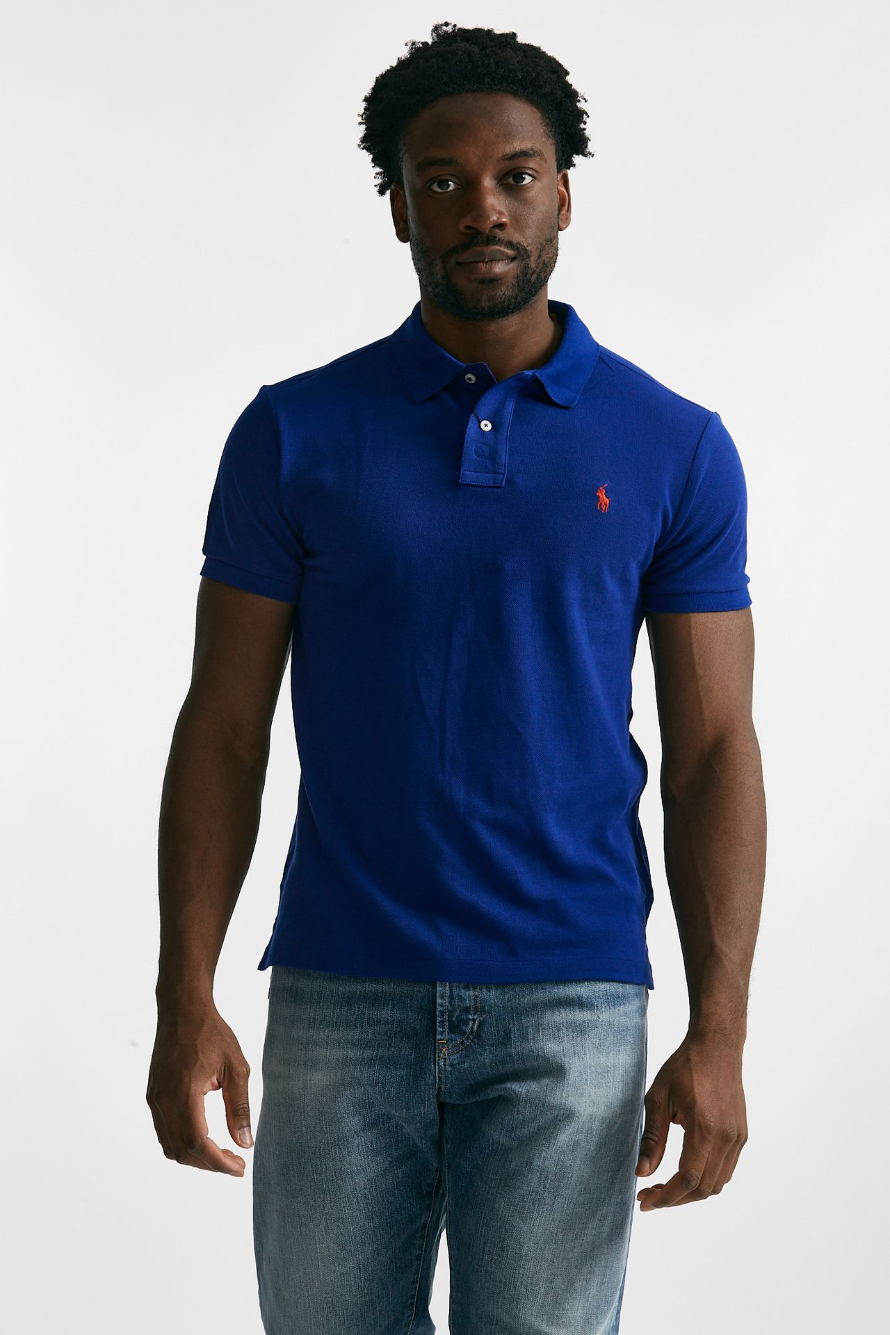 Polo in cotone Slim-Fit blu elettrico