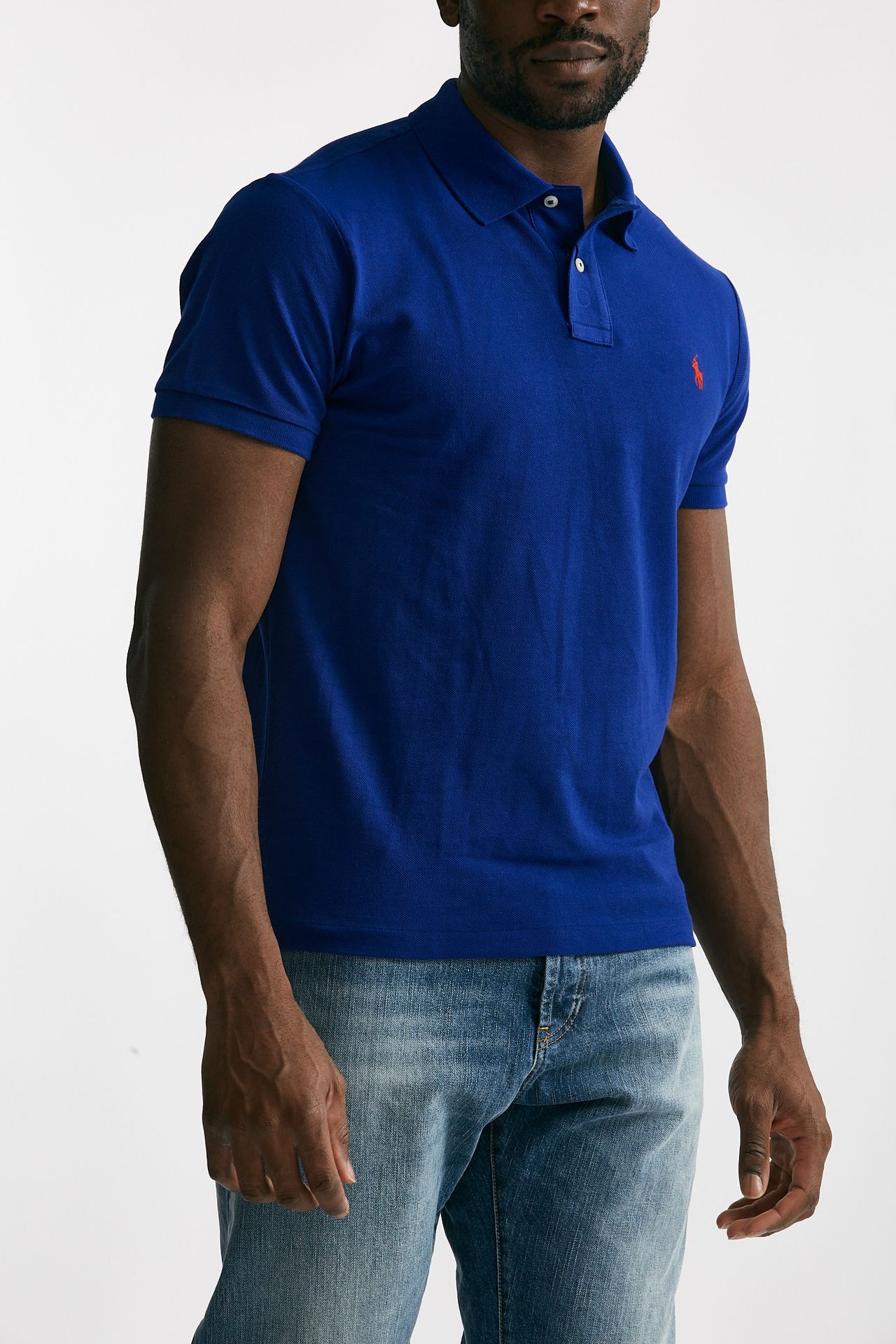Polo in cotone Slim-Fit blu elettrico