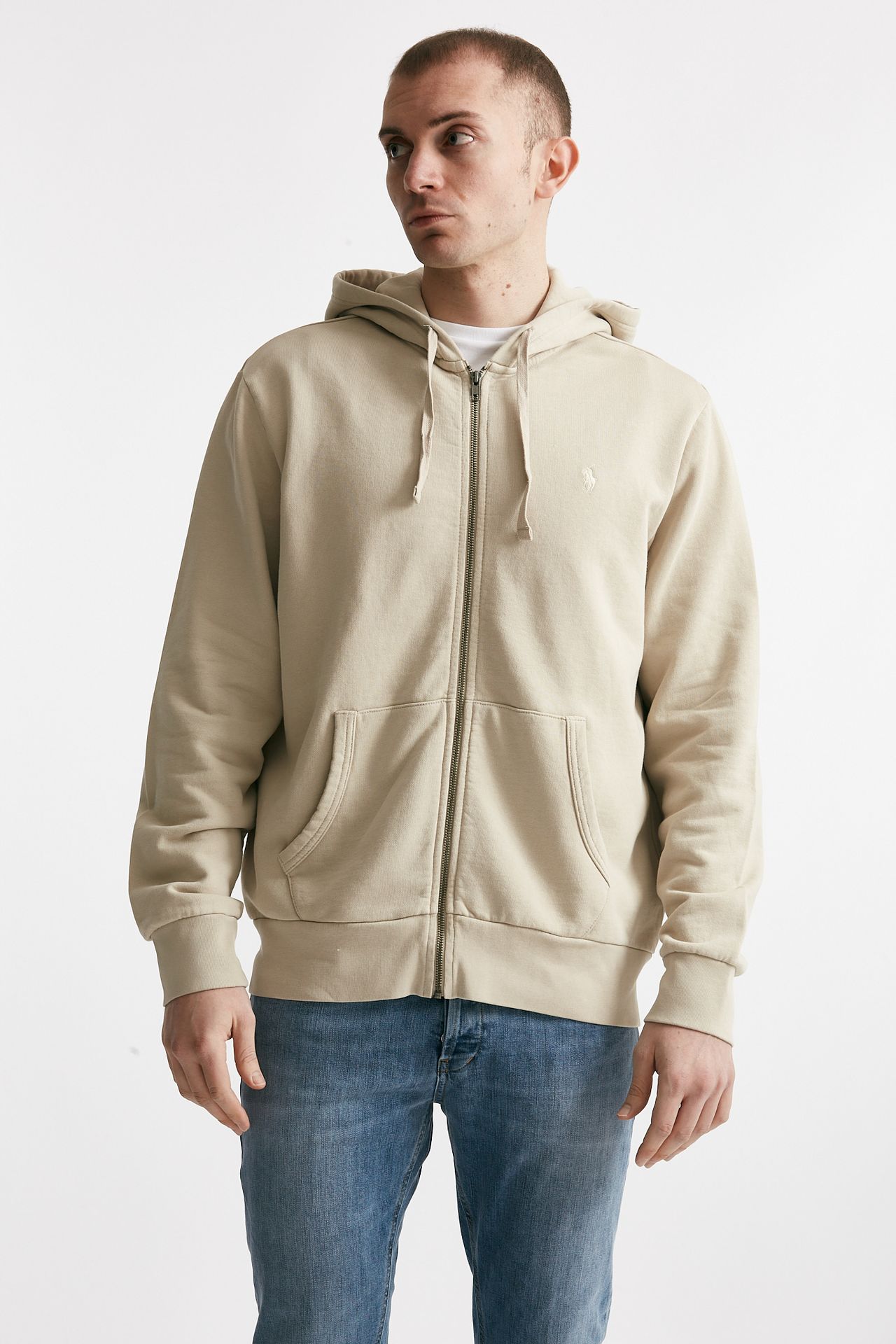 Felpa cappuccio in cotone lavato beige