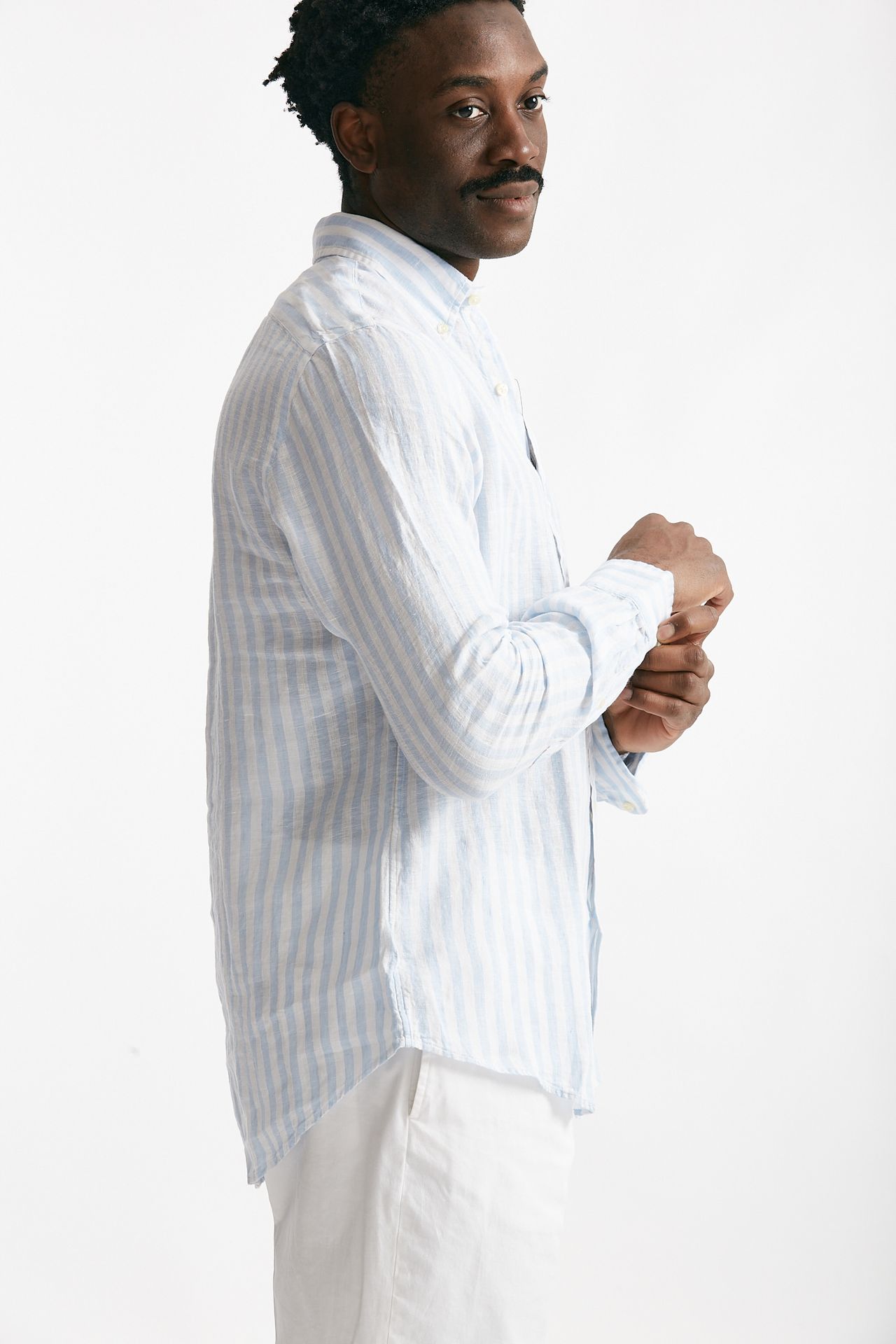 Camicia in lino Rigato bianco e azzurro