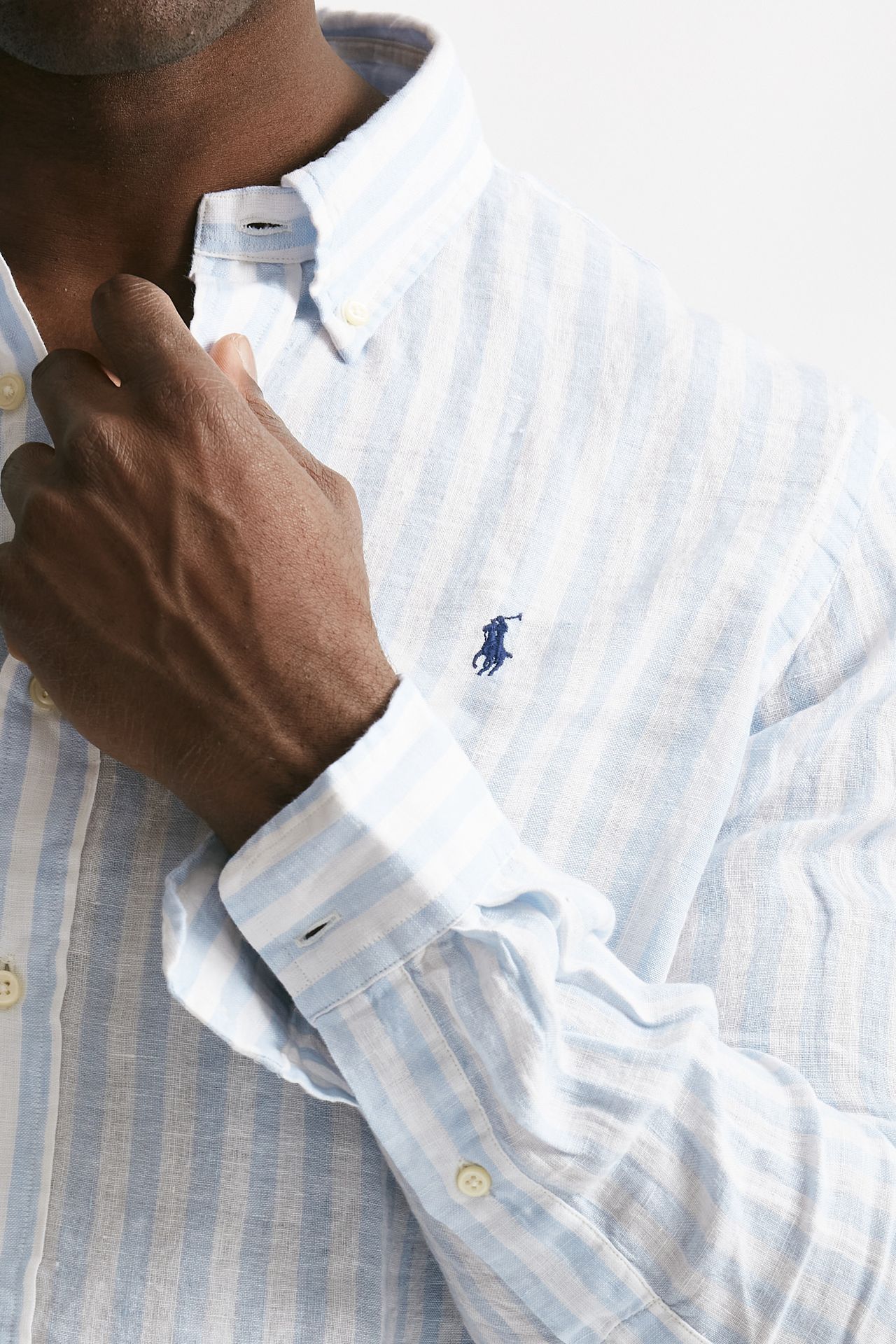 Camicia in lino Rigato bianco e azzurro