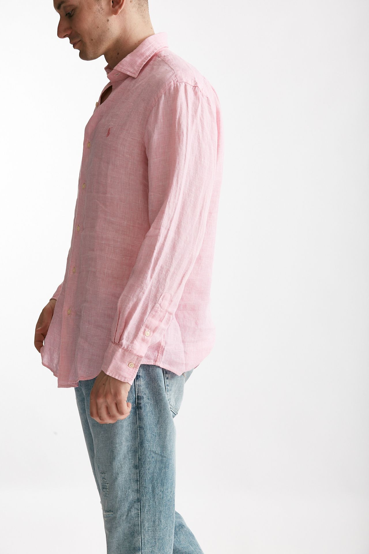 Camicia in lino rosa micro fantasia