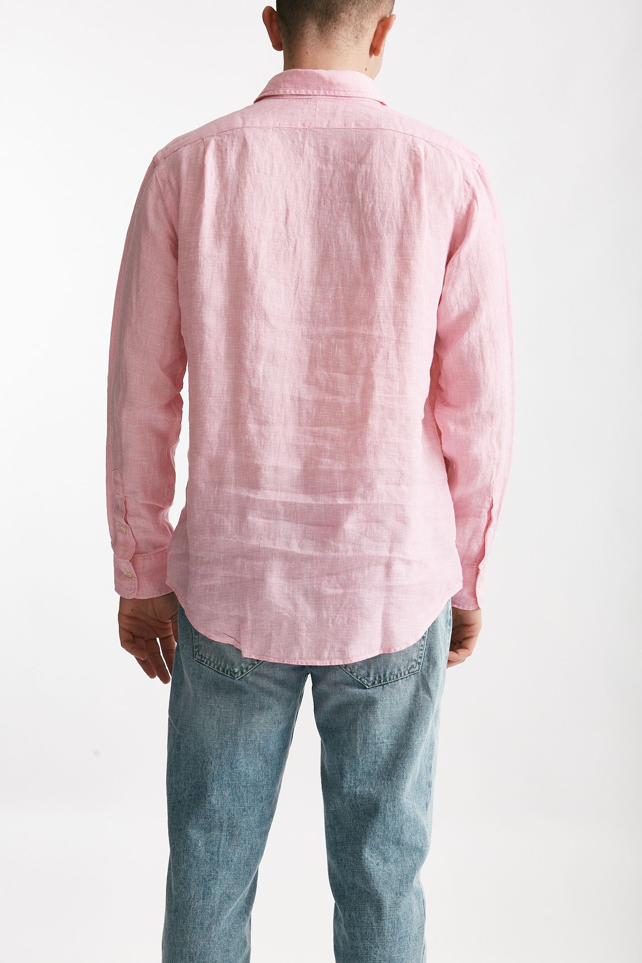 Camicia in lino rosa micro fantasia