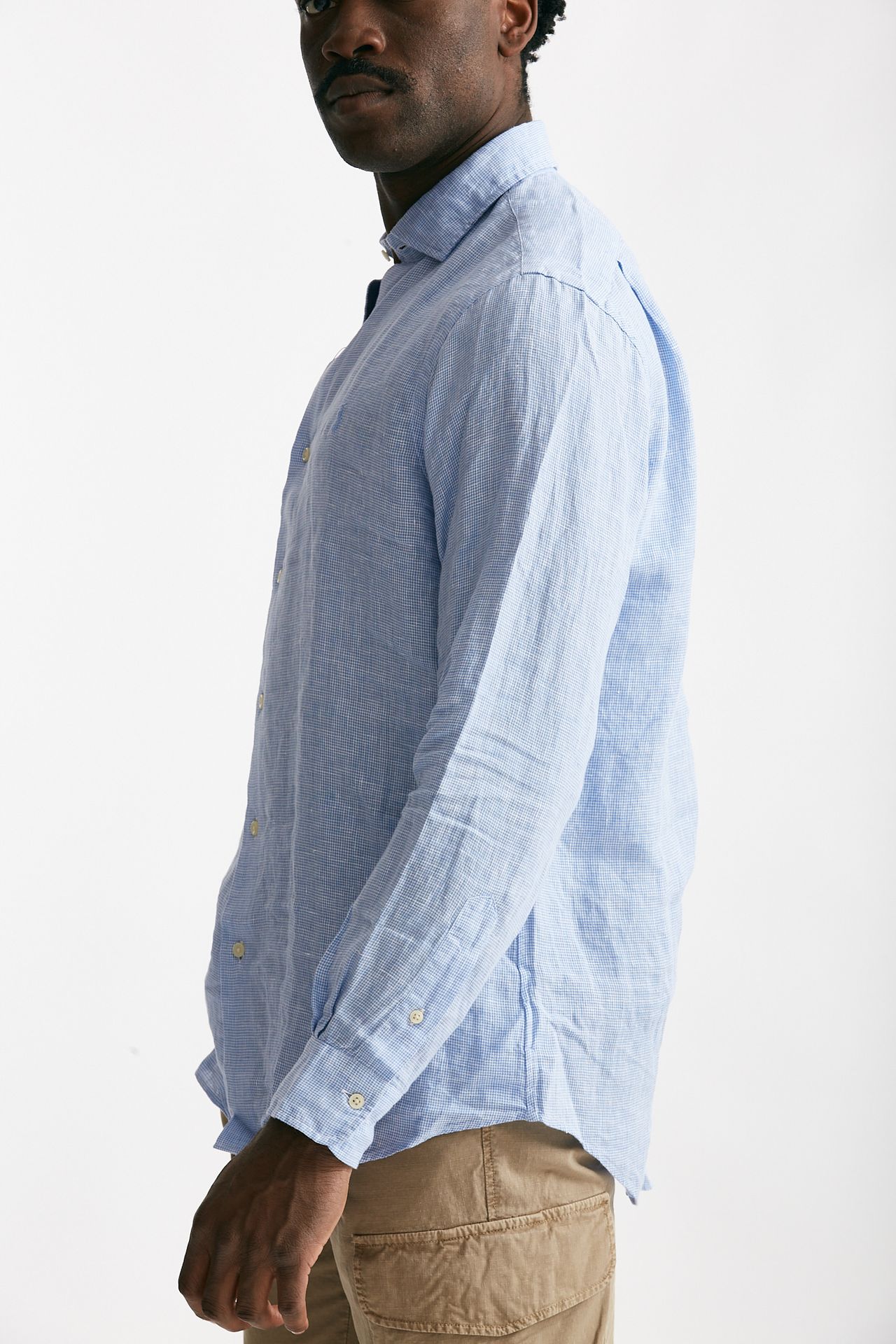 Camicia in lino azzurro micro fantasia