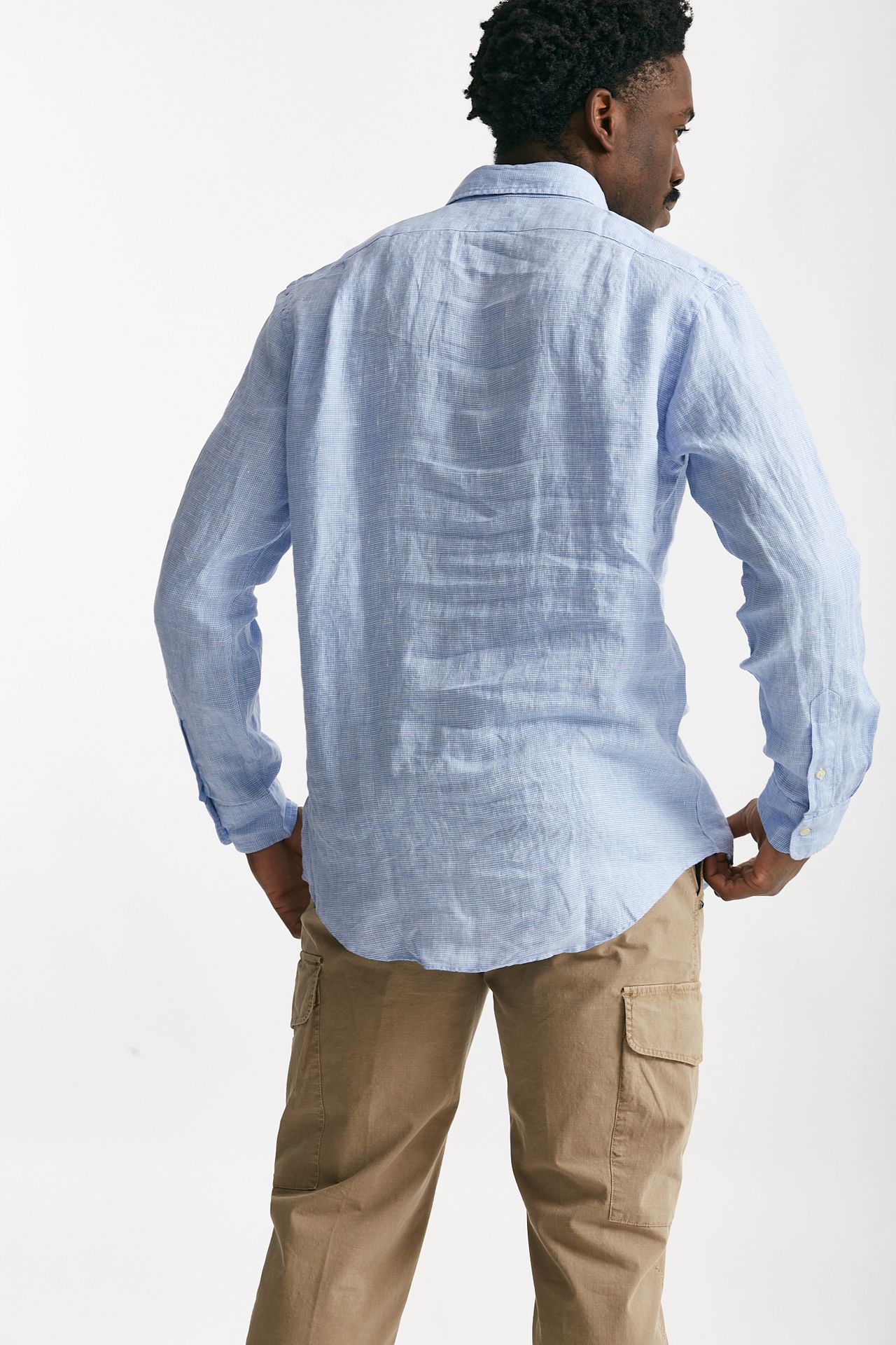 Camicia in lino azzurro micro fantasia