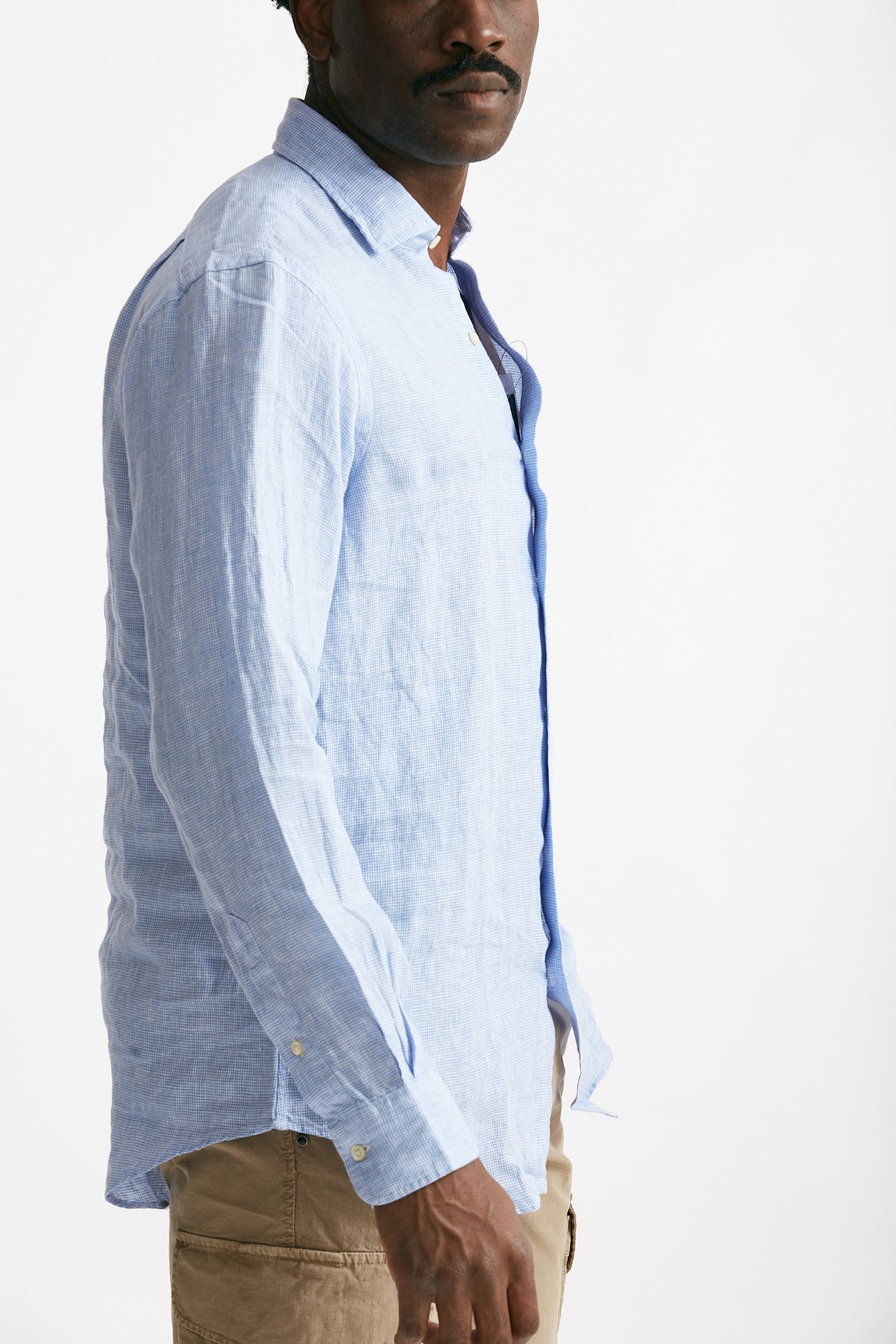 Camicia in lino azzurro micro fantasia