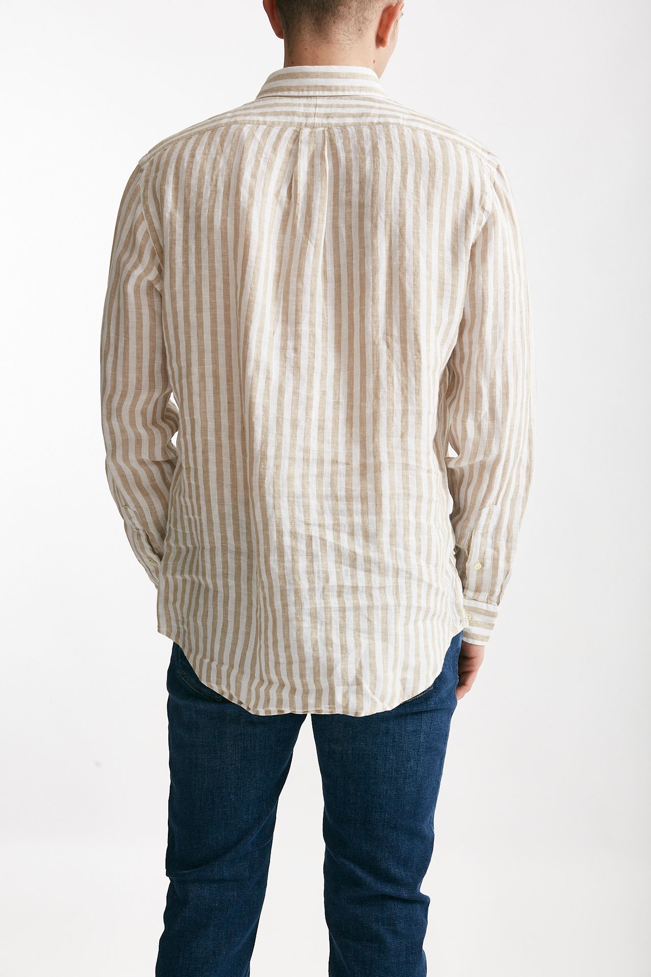 Camicia in lino rigato bianco e beige