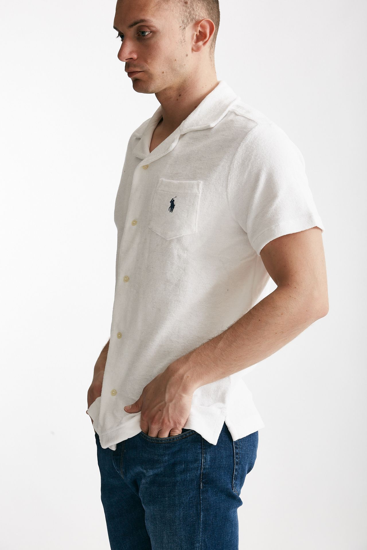 Polo in cotone e poliestere bianco