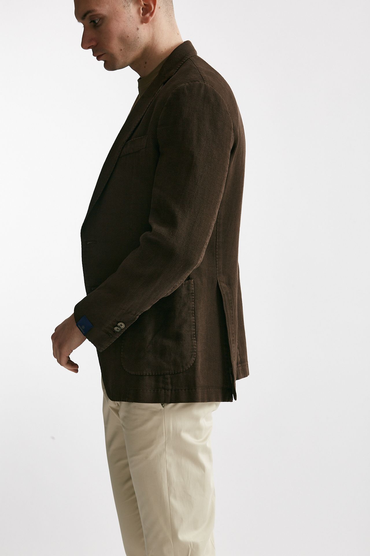 Giacca monopetto marrone cotone lino e ramie