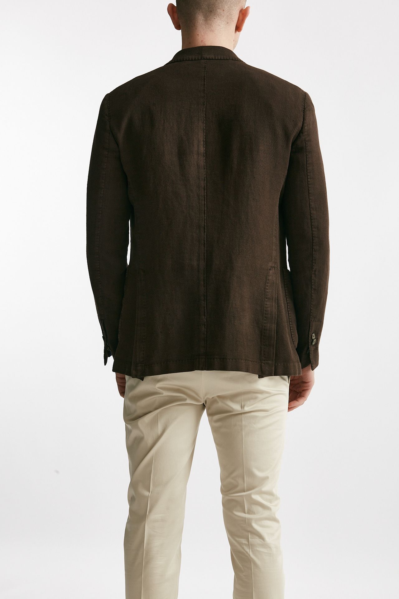 Giacca monopetto marrone cotone lino e ramie