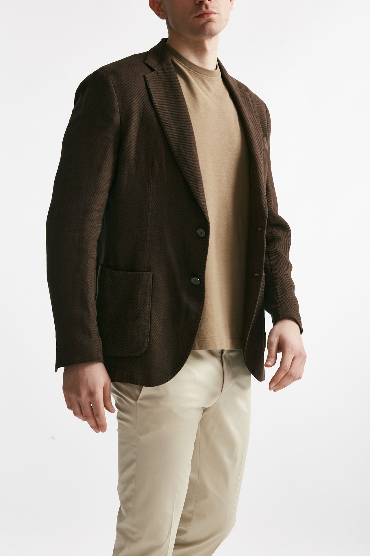 Giacca monopetto marrone cotone lino e ramie