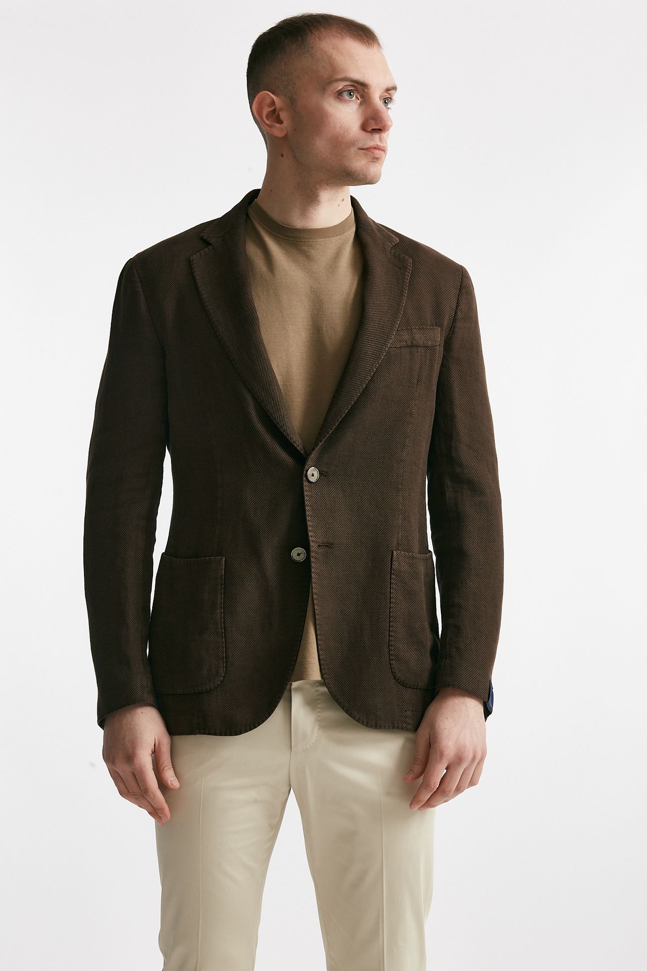 Giacca monopetto marrone cotone lino e ramie