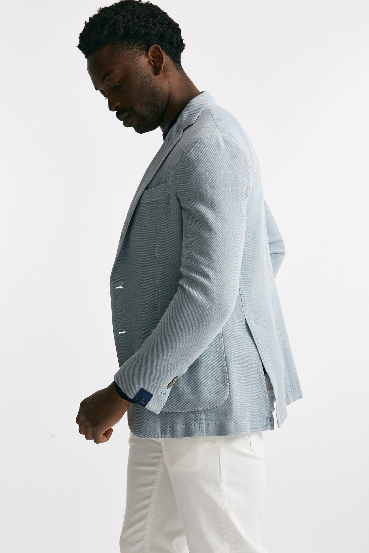 Giacca monopetto azzurro cotone lino e ramie