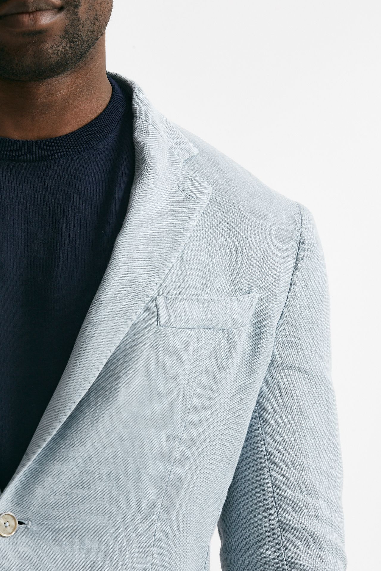 Giacca monopetto azzurro cotone lino e ramie
