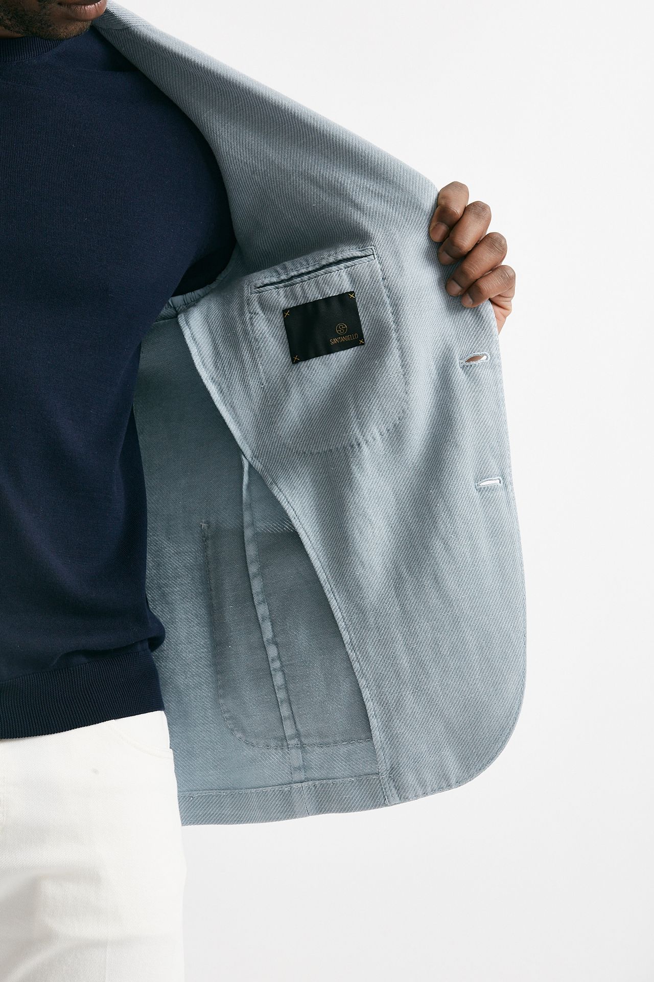 Giacca monopetto azzurro cotone lino e ramie