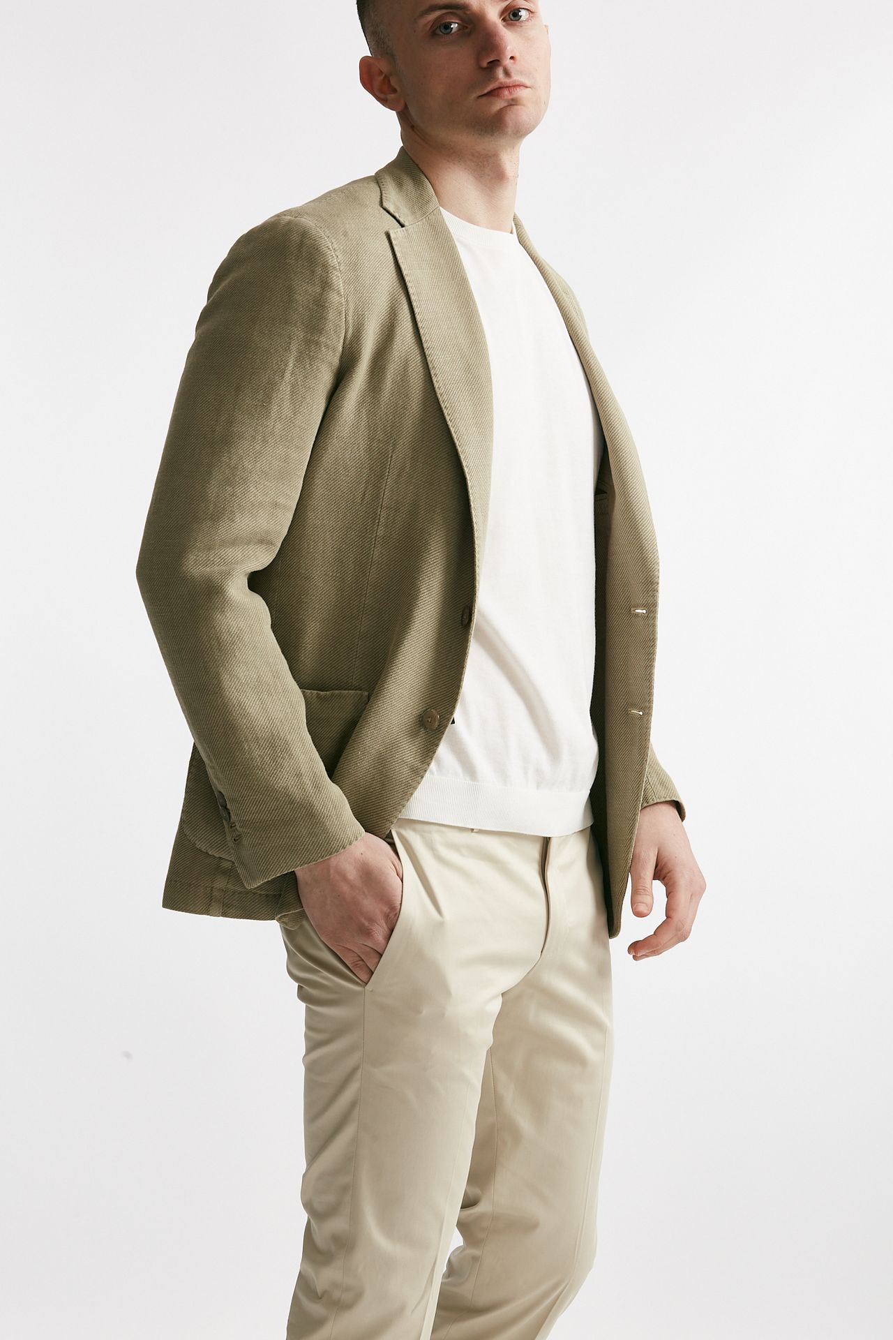 Giacca monopetto verde chiaro cotone lino e ramie