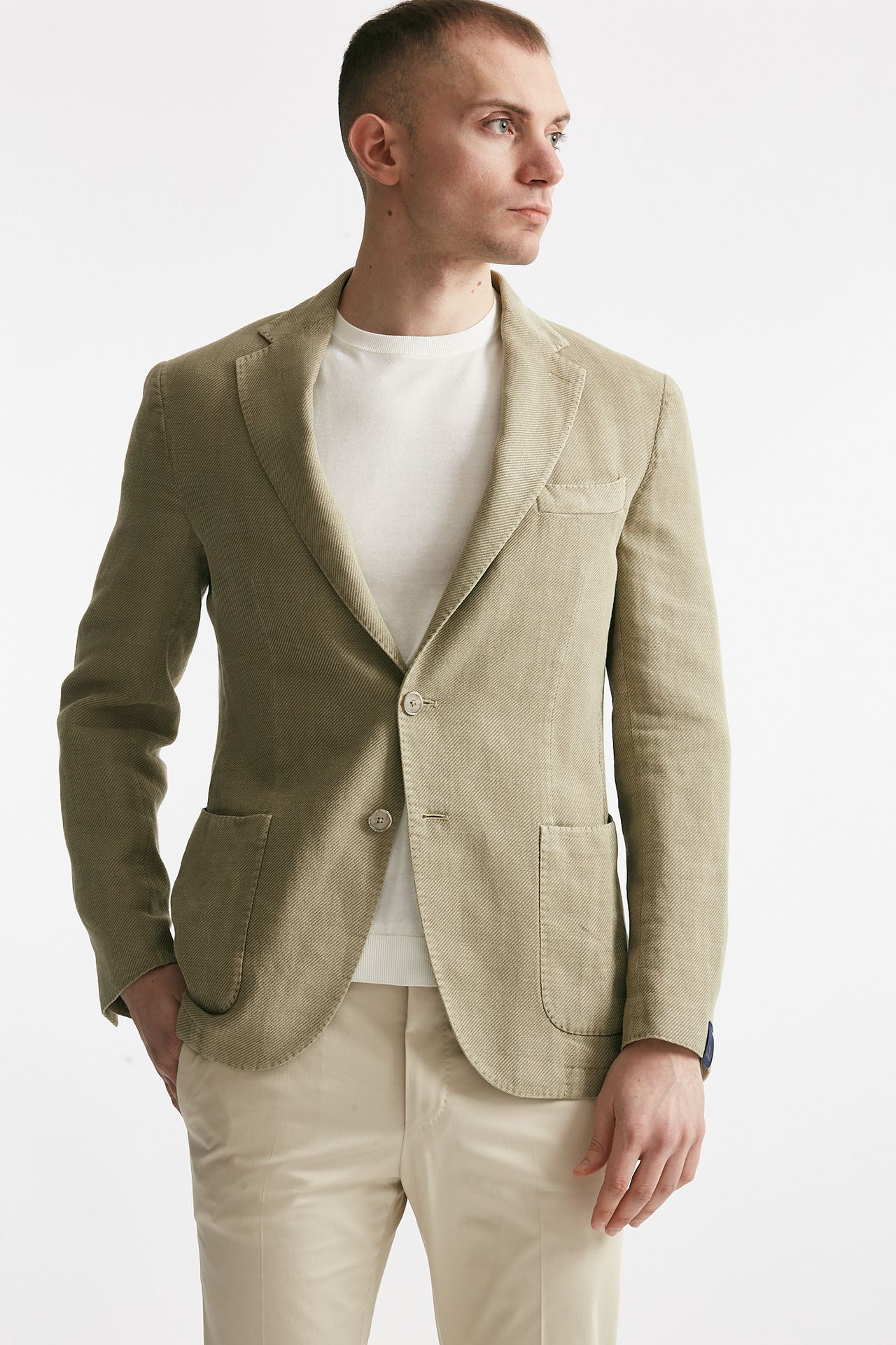 Giacca monopetto verde chiaro cotone lino e ramie
