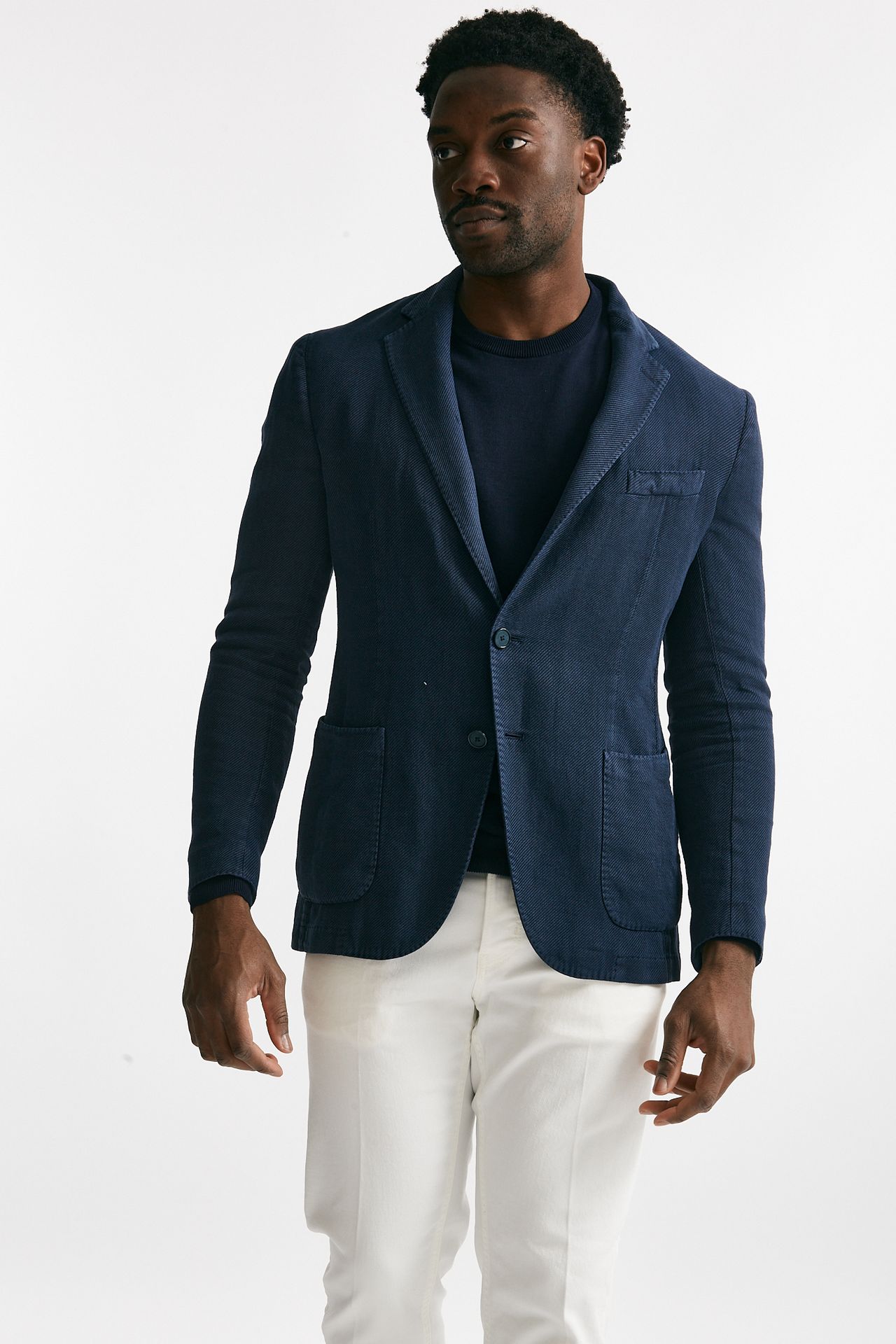 Giacca monopetto blu cotone lino e ramie