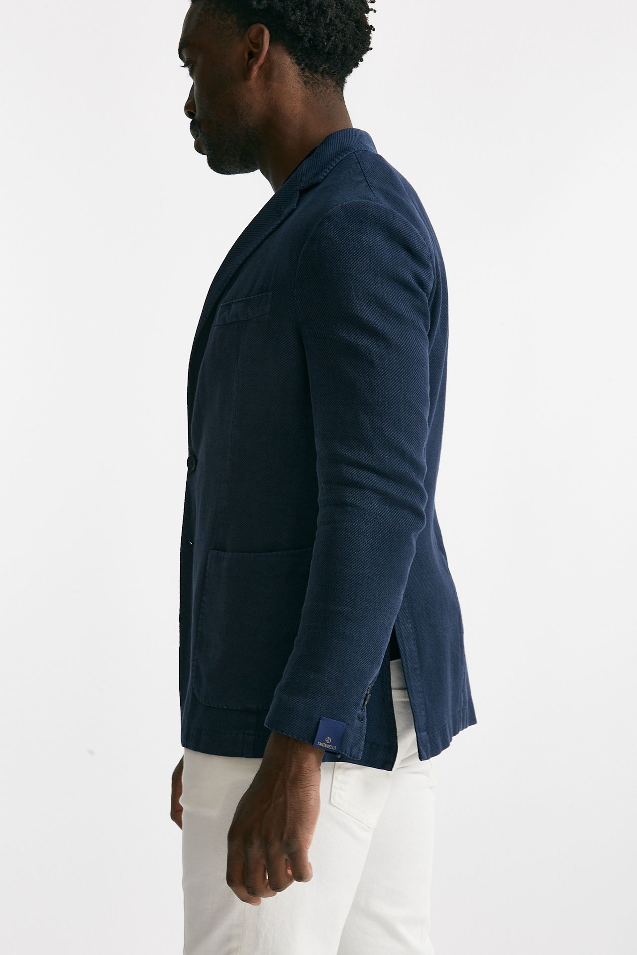 Giacca monopetto blu cotone lino e ramie