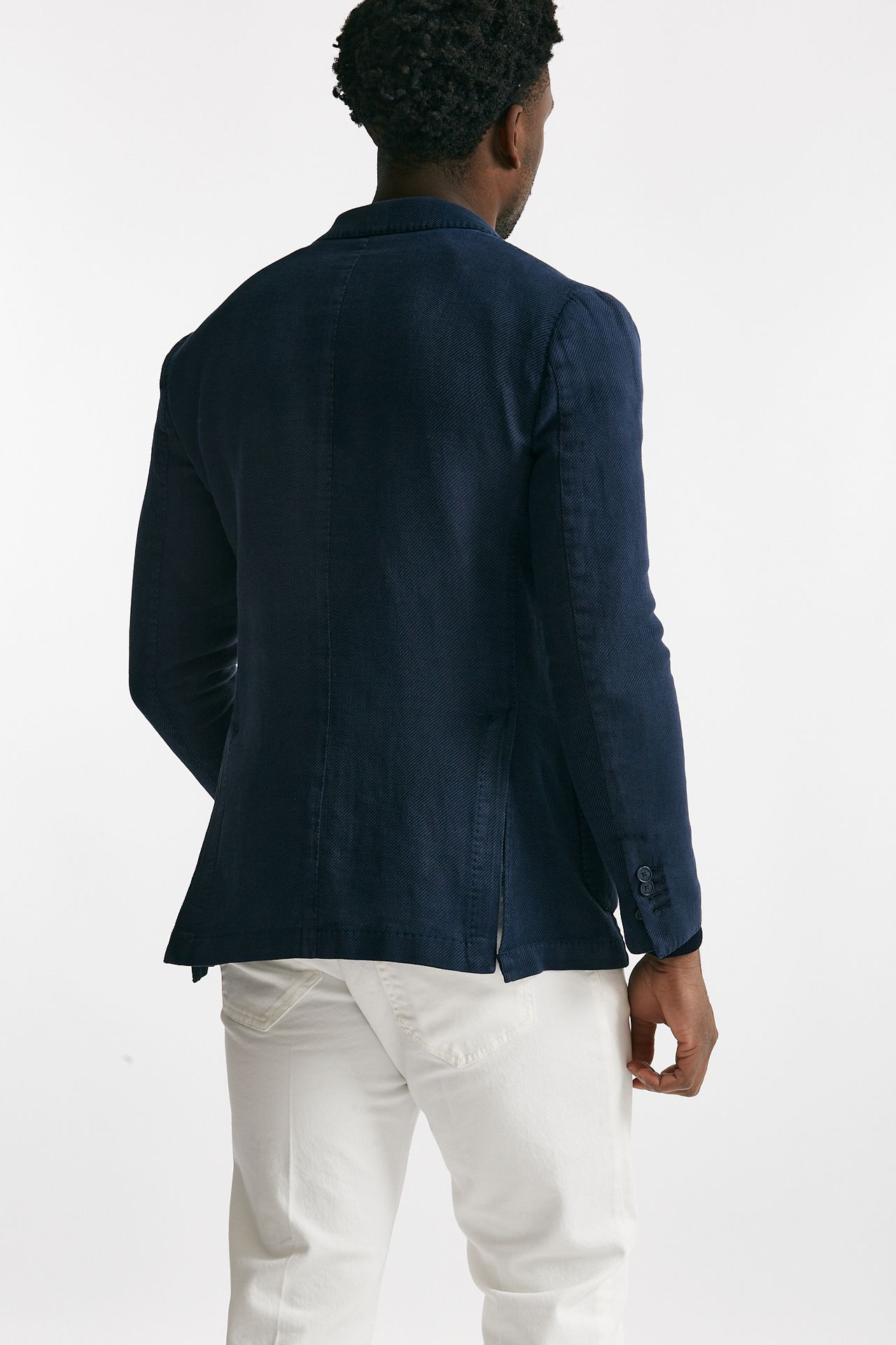 Giacca monopetto blu cotone lino e ramie