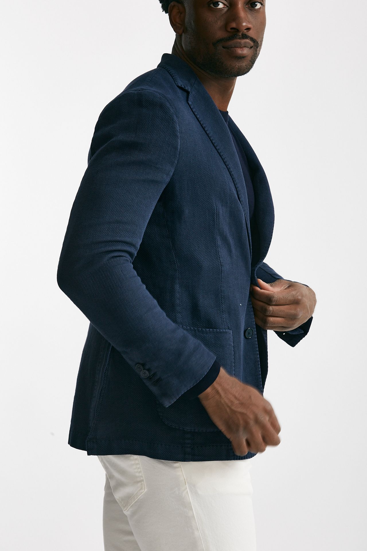 Giacca monopetto blu cotone lino e ramie