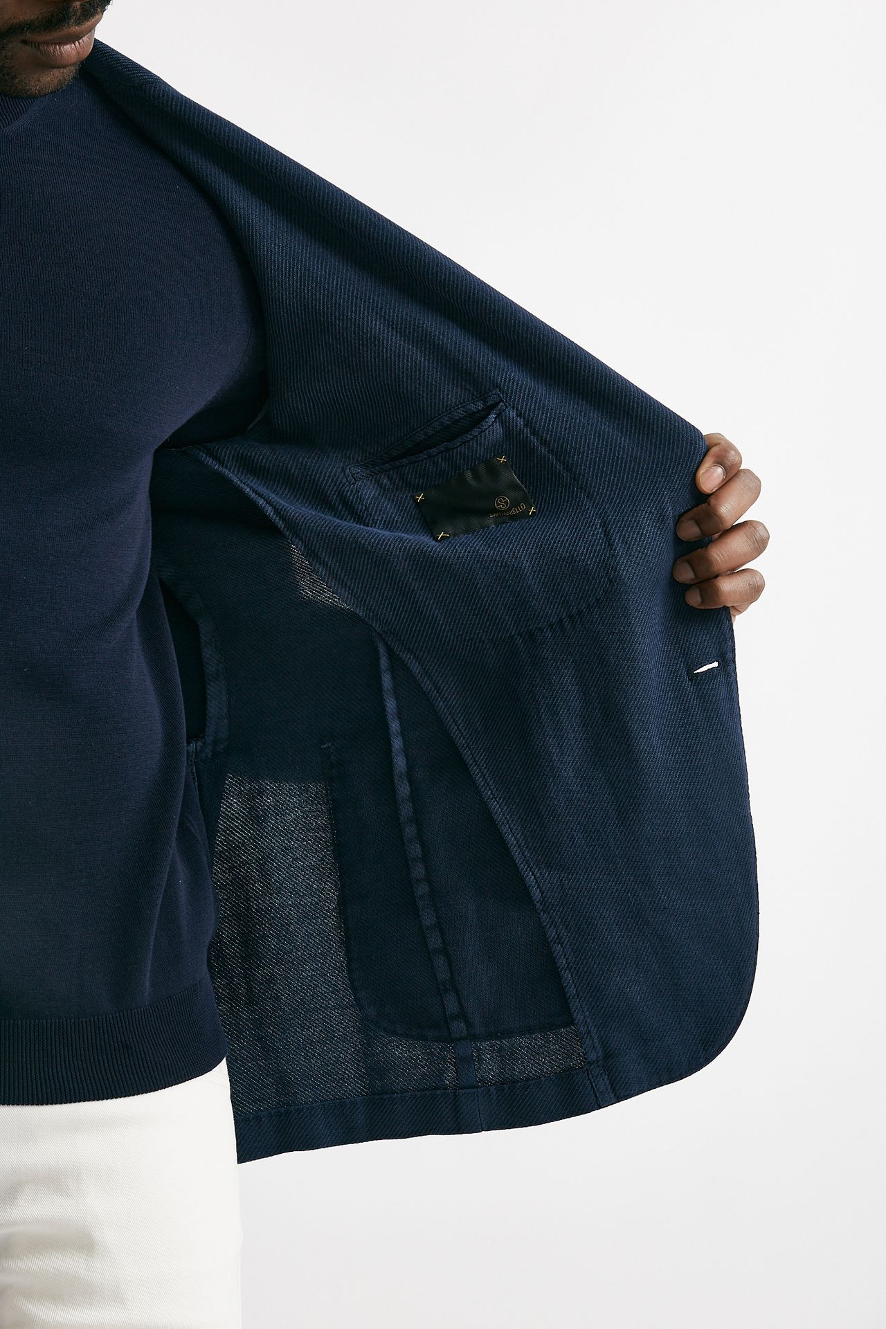 Giacca monopetto blu cotone lino e ramie