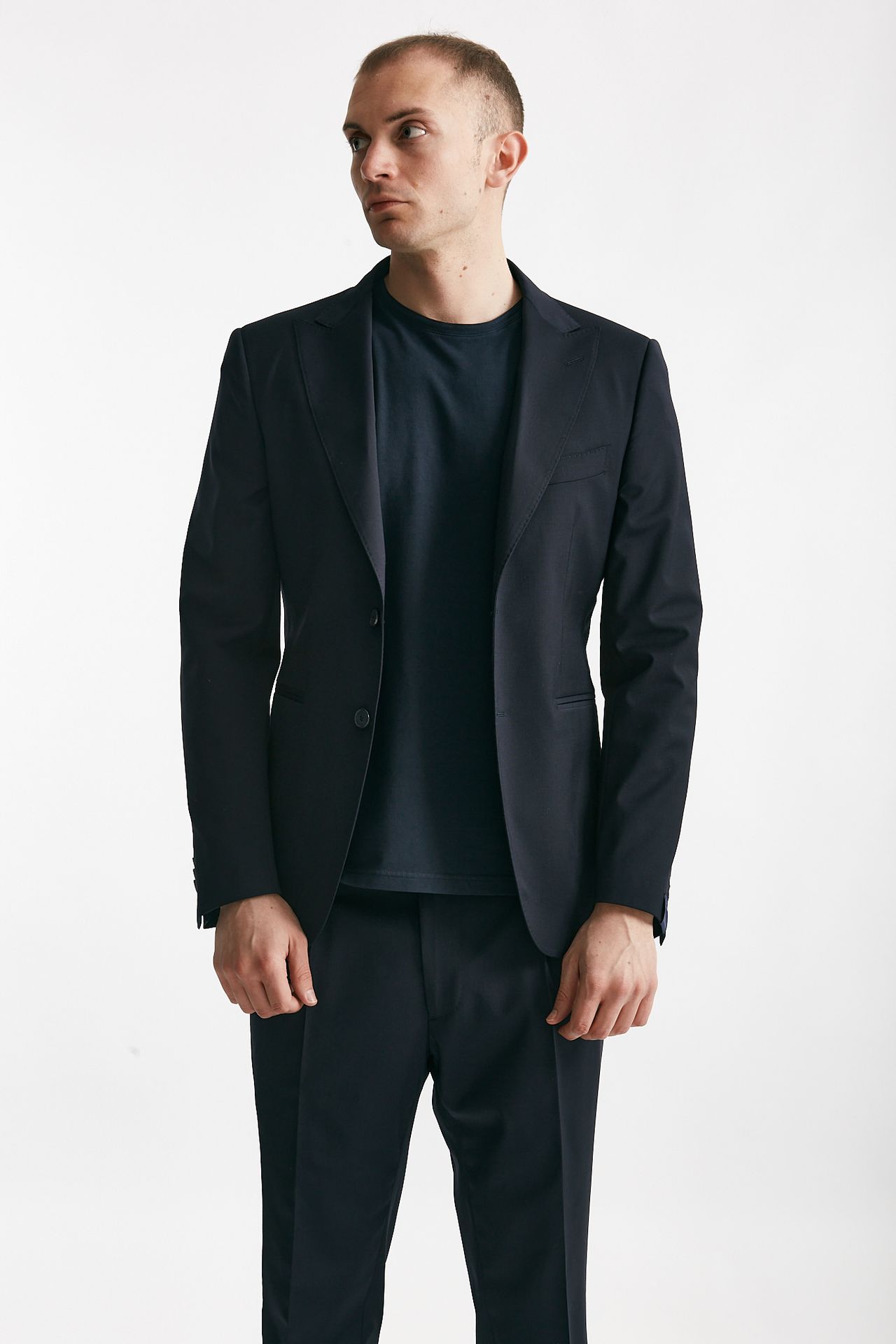 Abito monopetto blu lana stretch