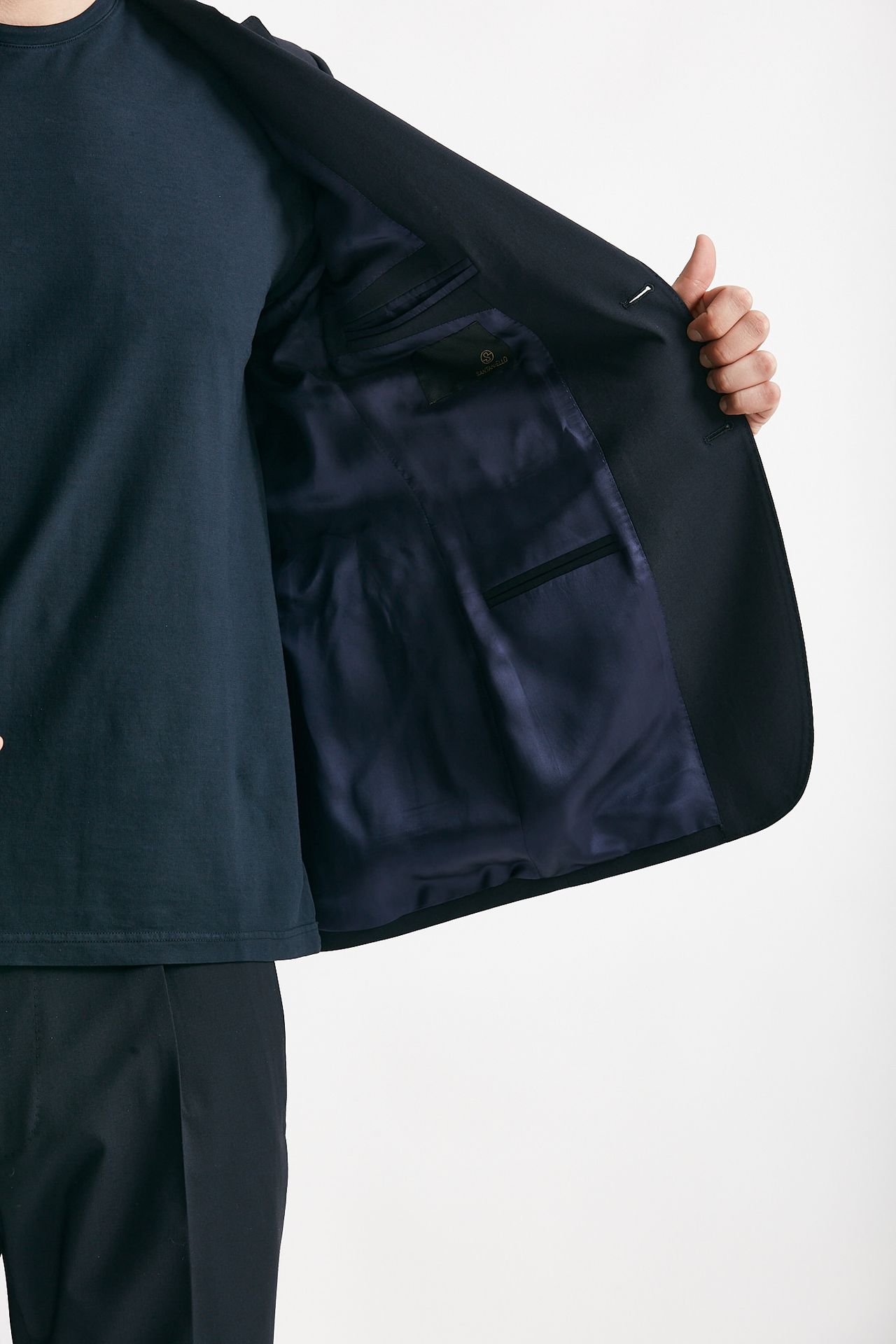 Abito monopetto blu lana stretch