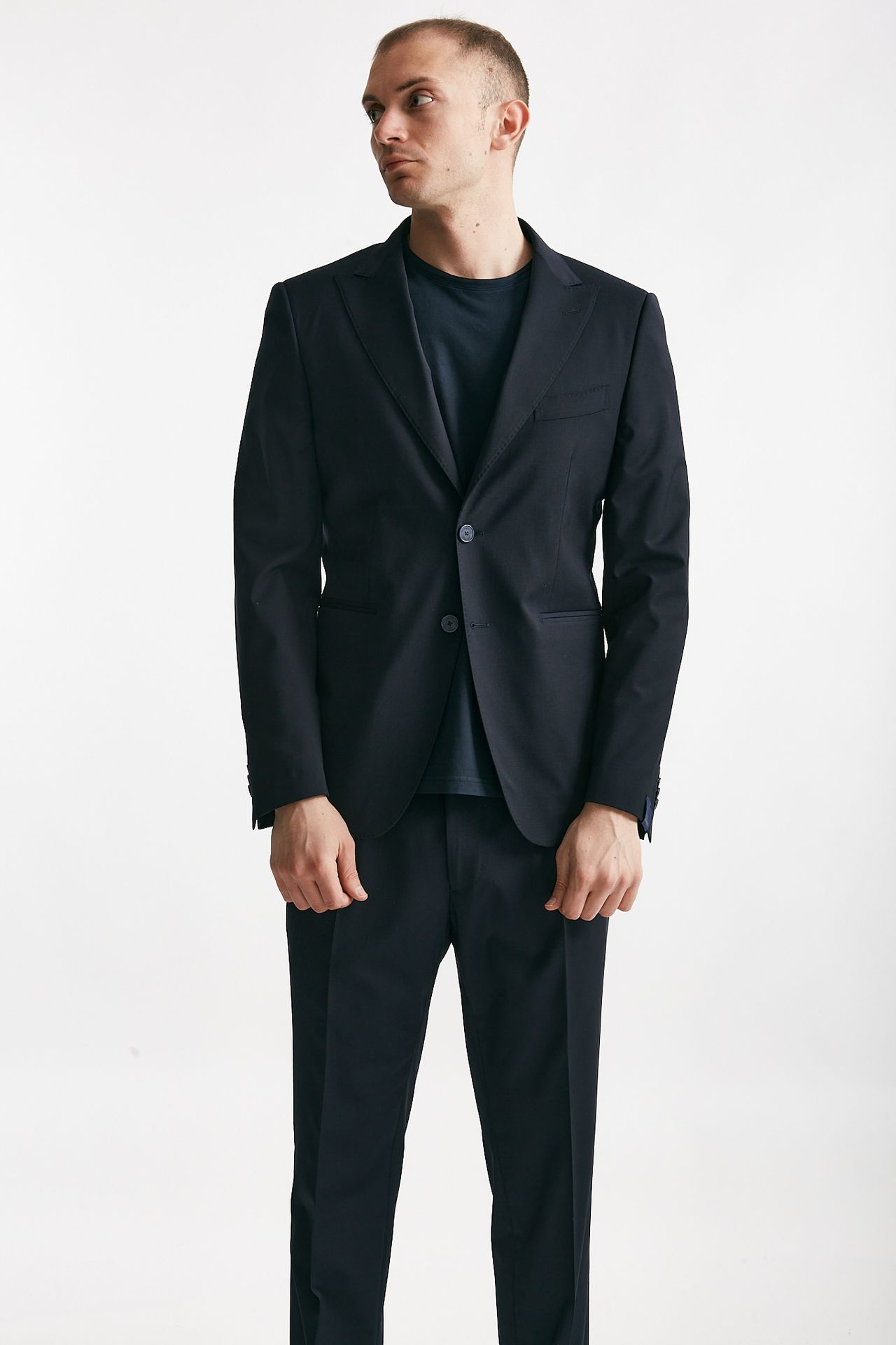 Abito monopetto blu lana stretch