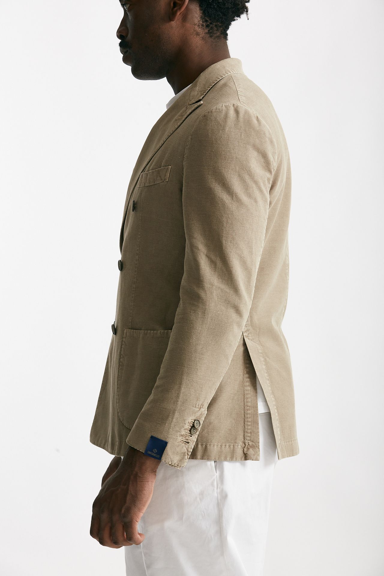 Giacca doppiopetto beige cotone e lino lavato