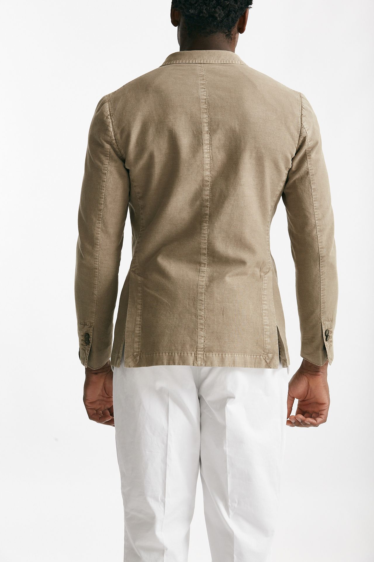 Giacca doppiopetto beige cotone e lino lavato