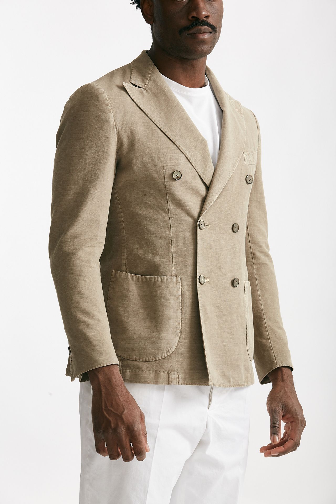 Giacca doppiopetto beige cotone e lino lavato