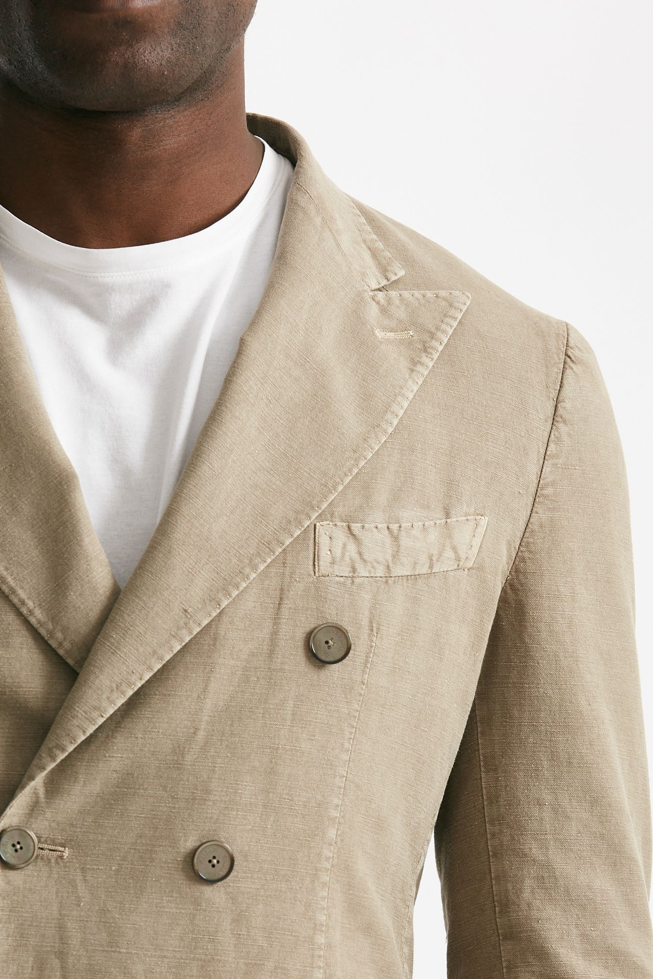 Giacca doppiopetto beige cotone e lino lavato