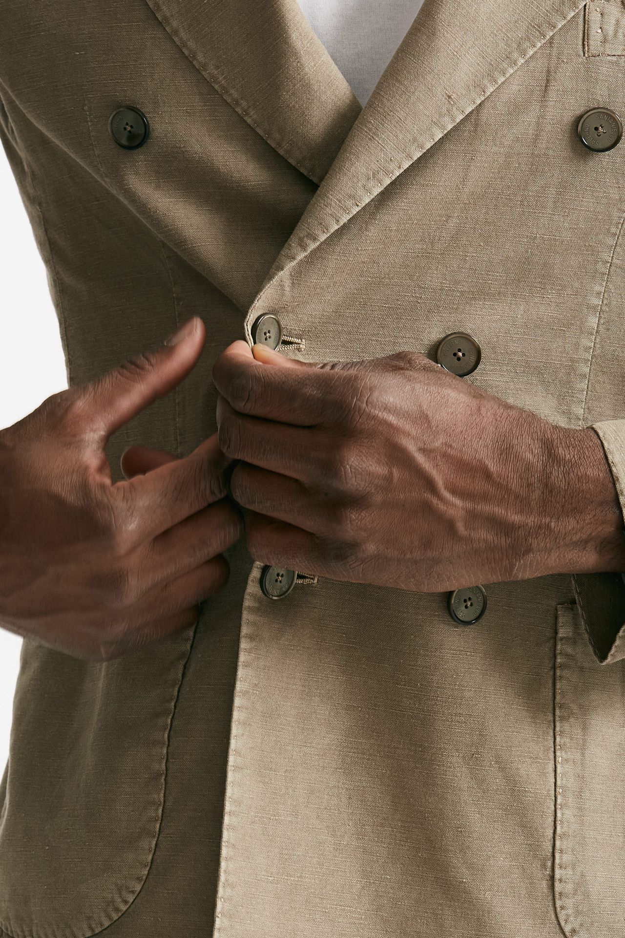 Giacca doppiopetto beige cotone e lino lavato