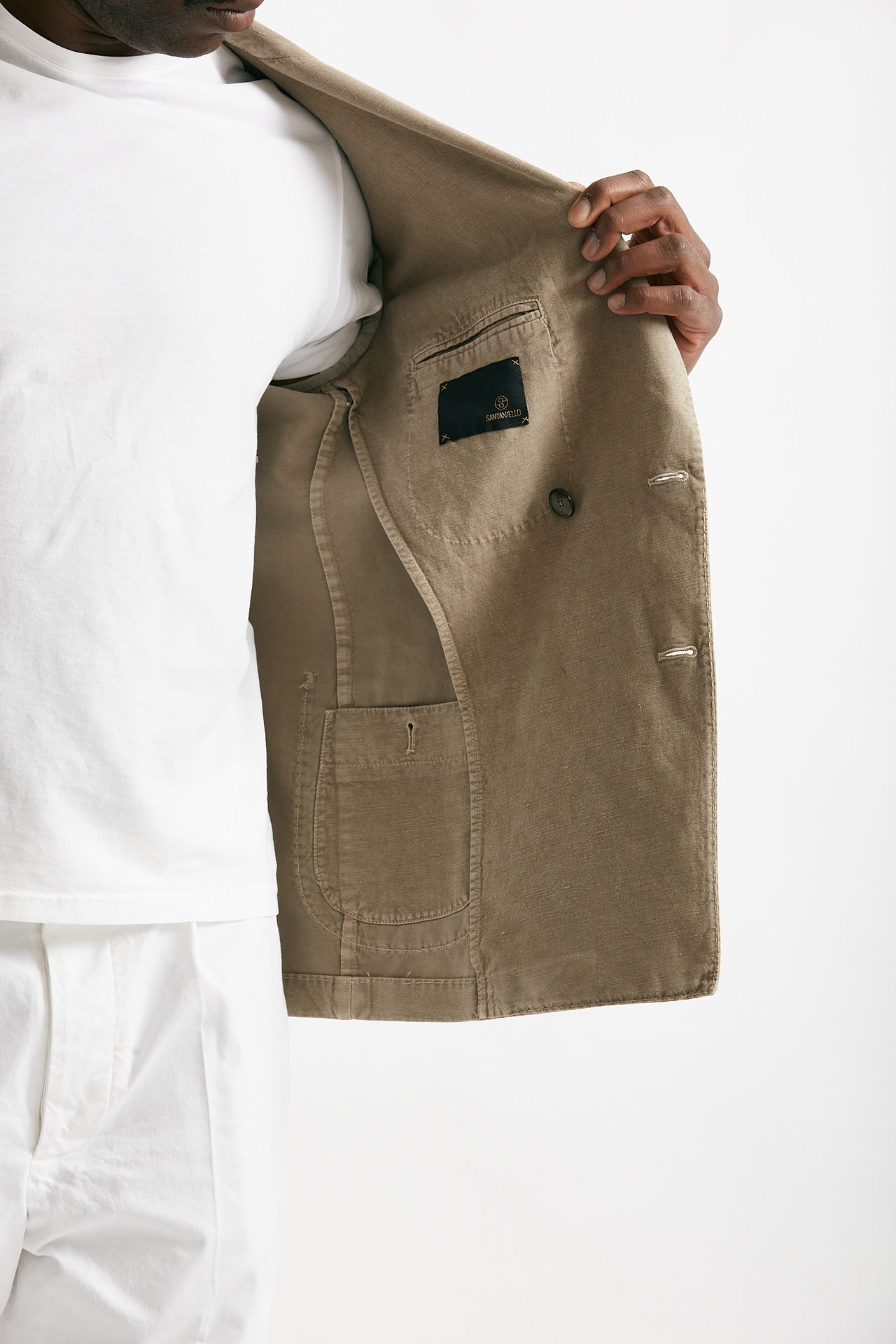 Giacca doppiopetto beige cotone e lino lavato