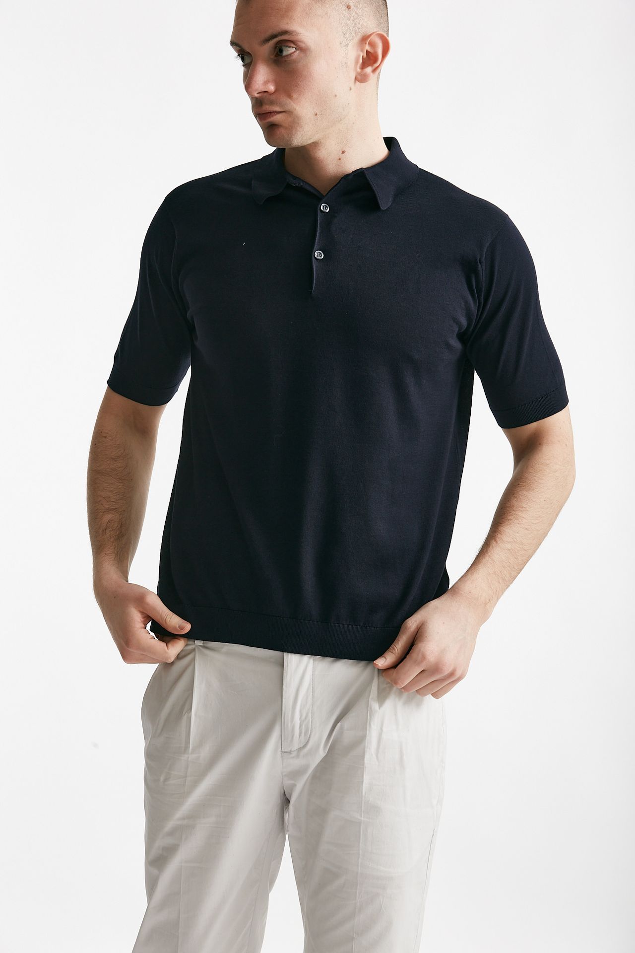 Polo REID in cotone sea island blu