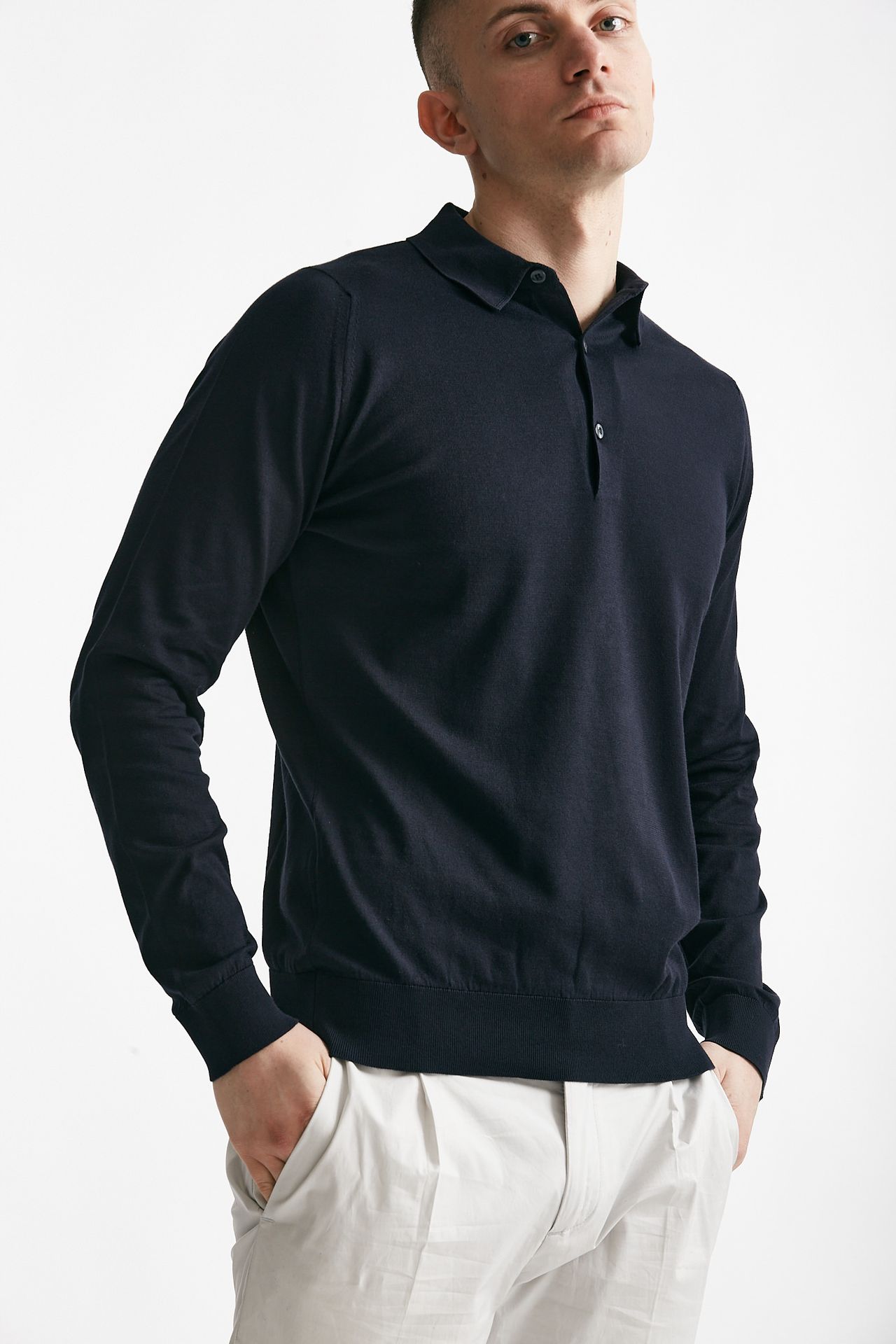 Polo BRADWELL in cotone sea island blu 
