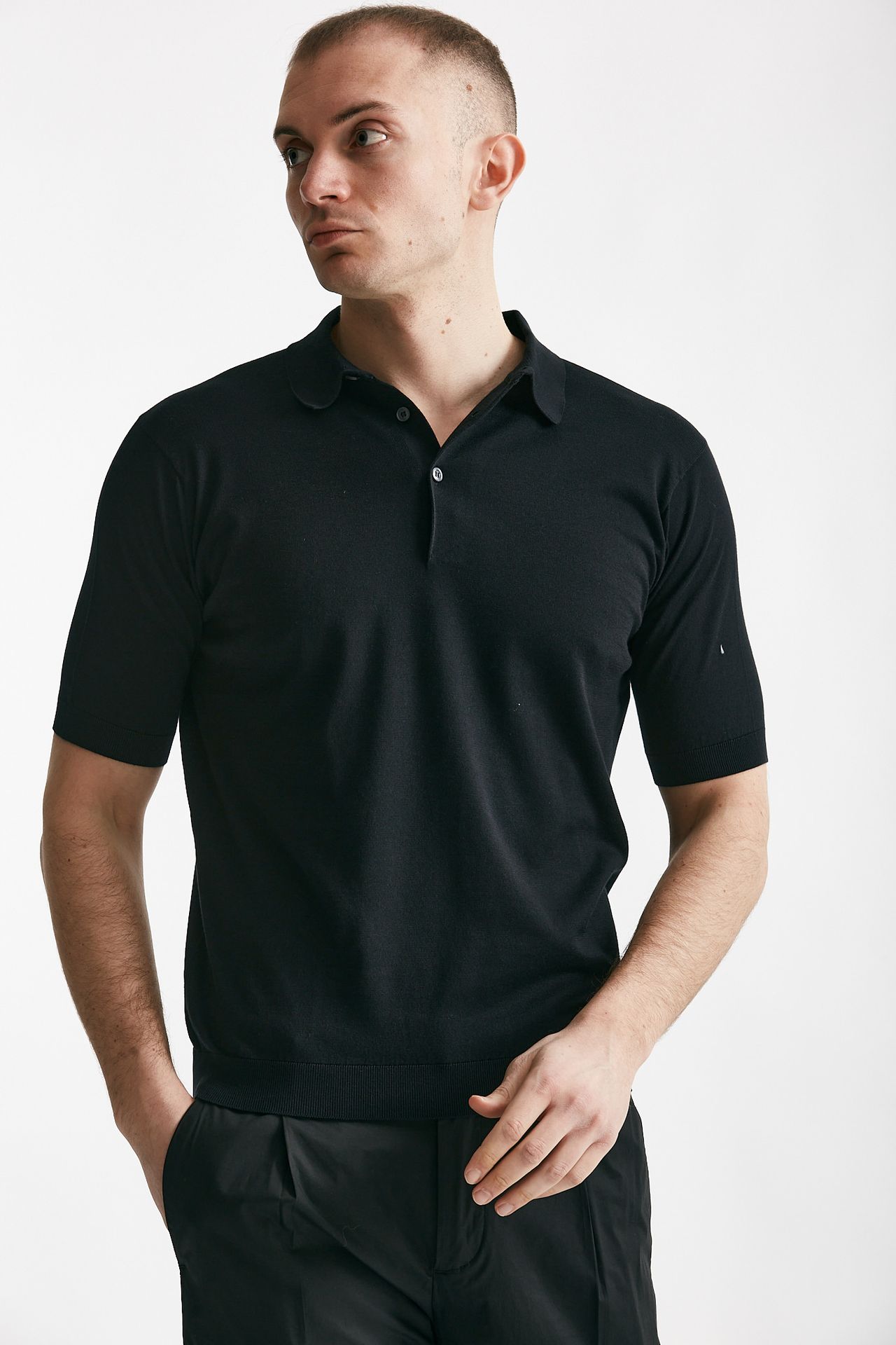 Polo REID in cotone sea island nero