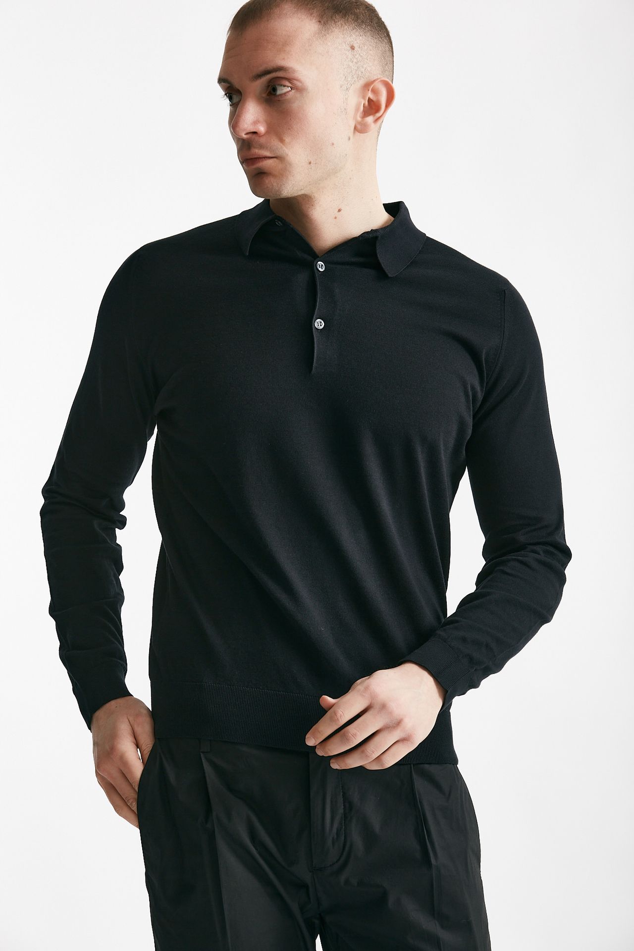 Polo BRADWELL in cotone sea island nero